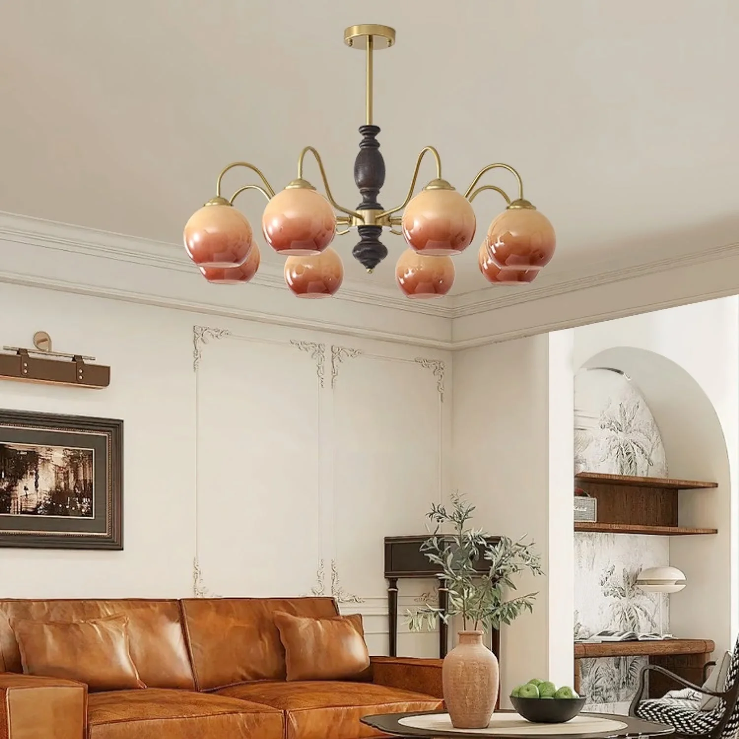 Aurora Chandelier Caramel Orb Curved Arm - Image 8