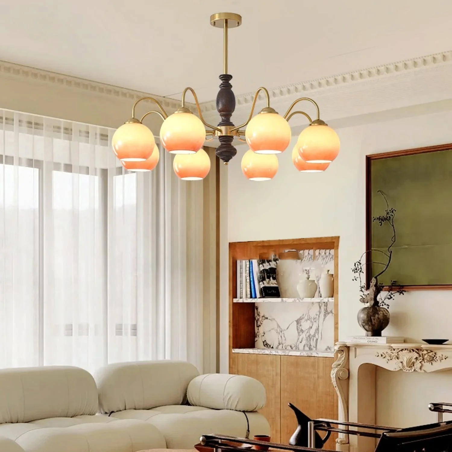 Aurora Chandelier Caramel Orb Curved Arm - Image 9