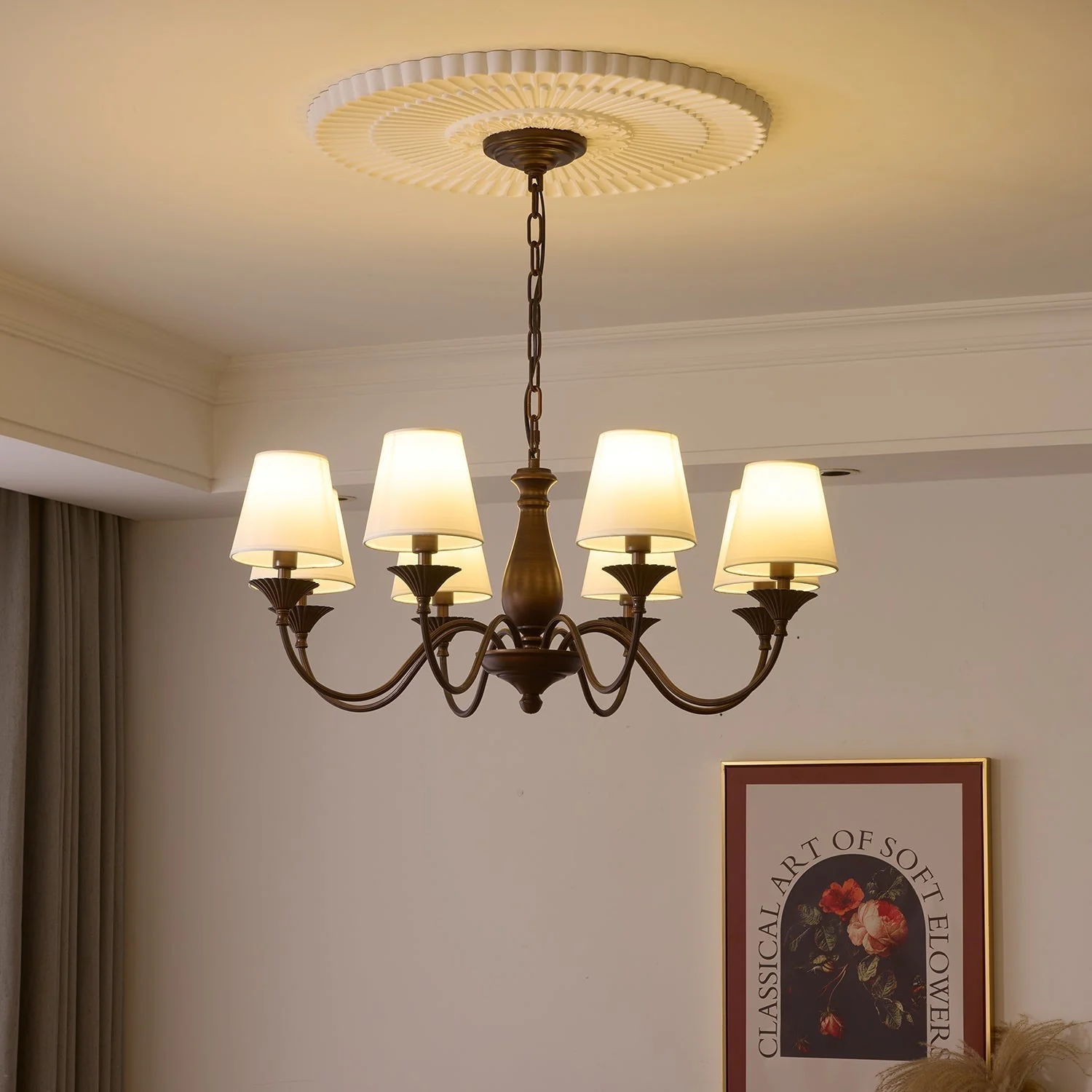 Aurora Chandelier Fabric Shade Vintage - Image 15
