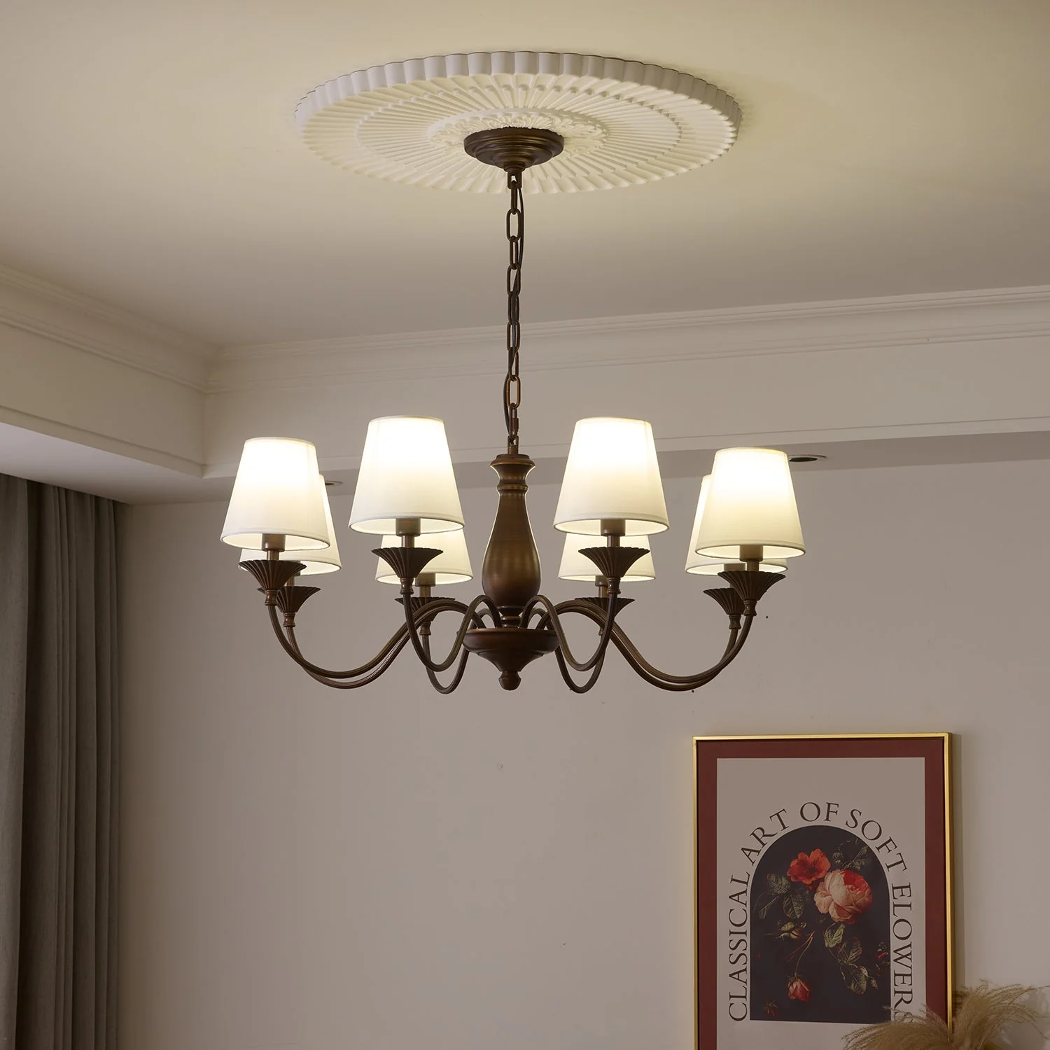 Aurora Chandelier Fabric Shade Vintage - Image 16