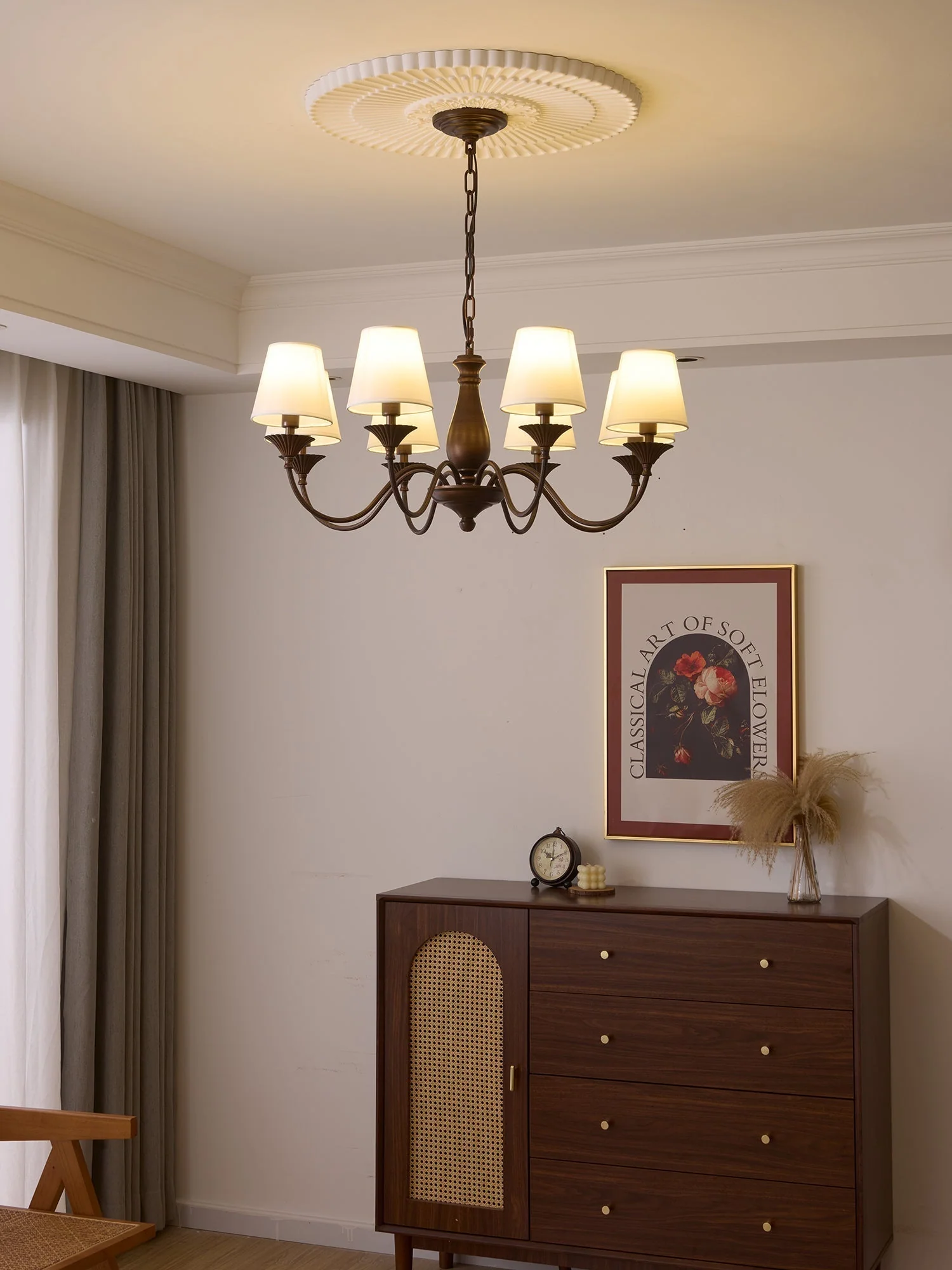 Aurora Chandelier Fabric Shade Vintage - Image 6