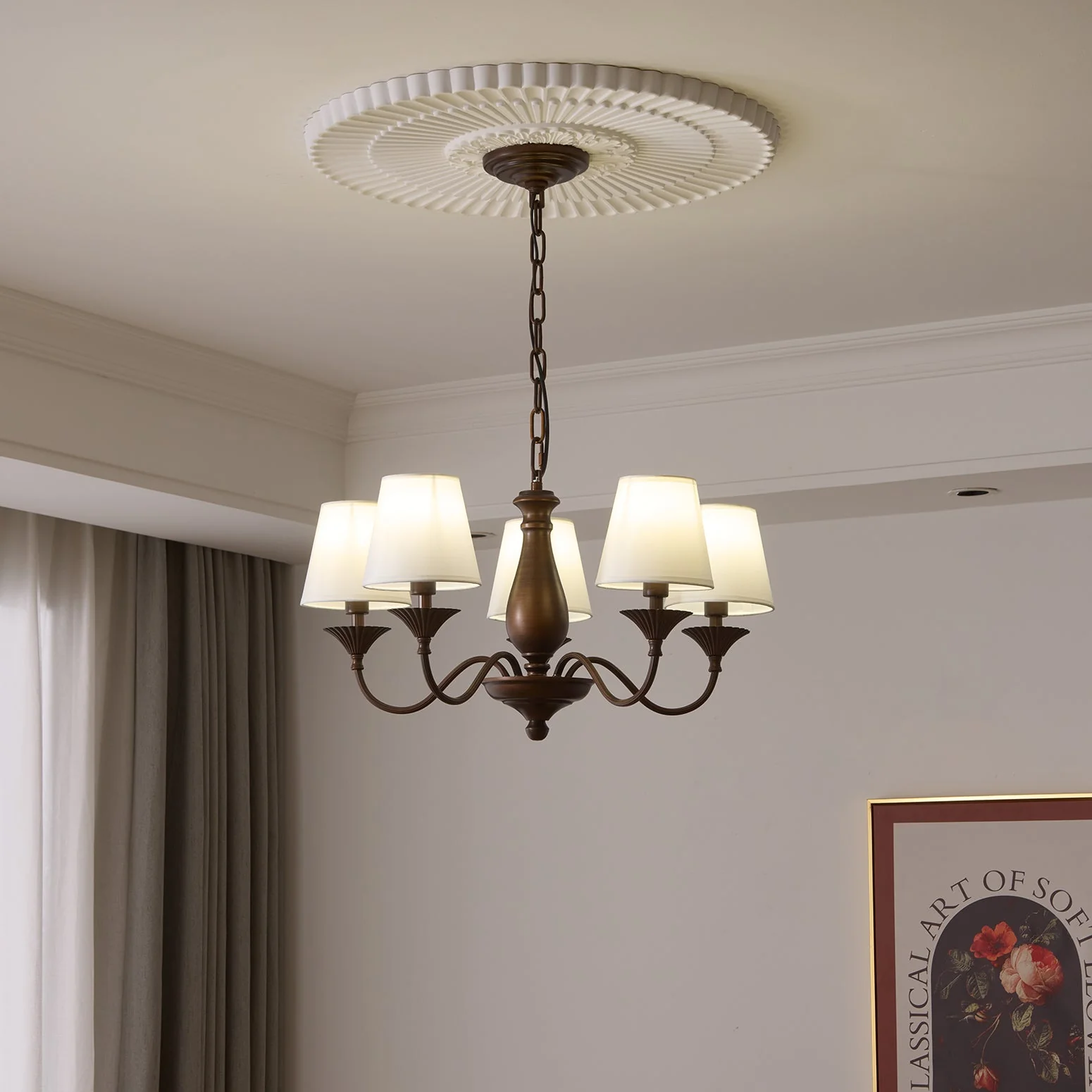 Aurora Chandelier Fabric Shade Vintage - Image 8