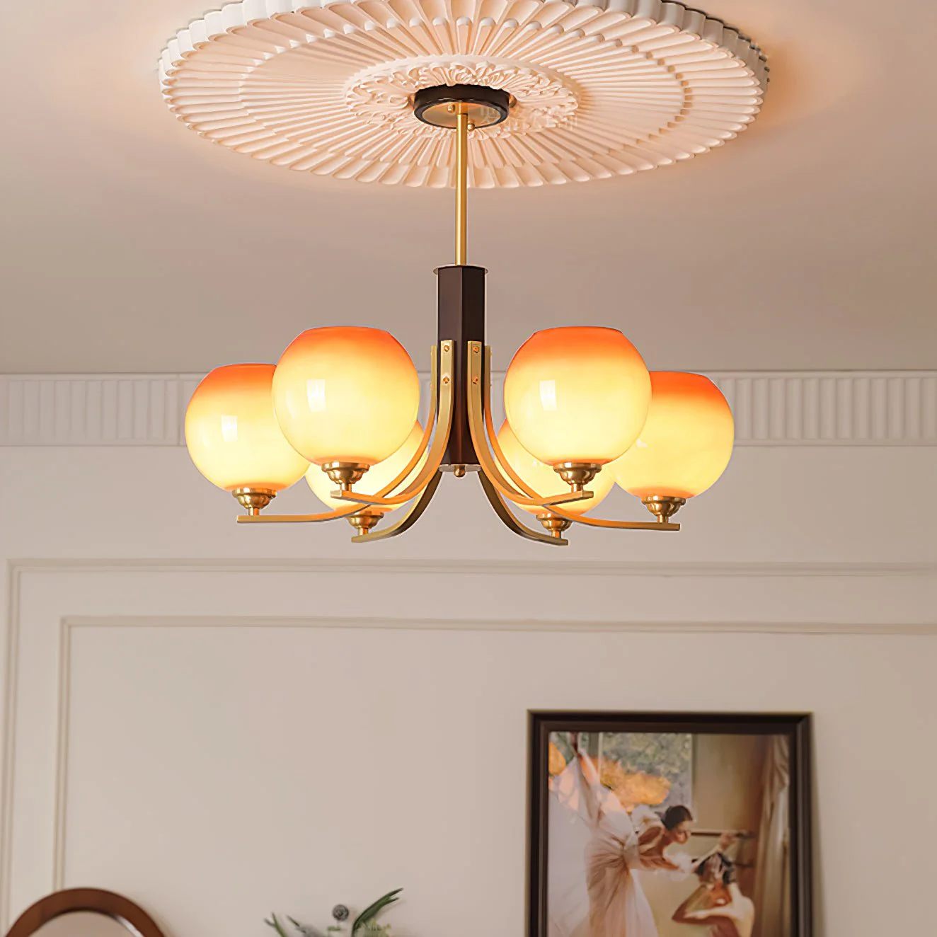 Aurora Chandelier Vintage Caramel Globe - Image 4