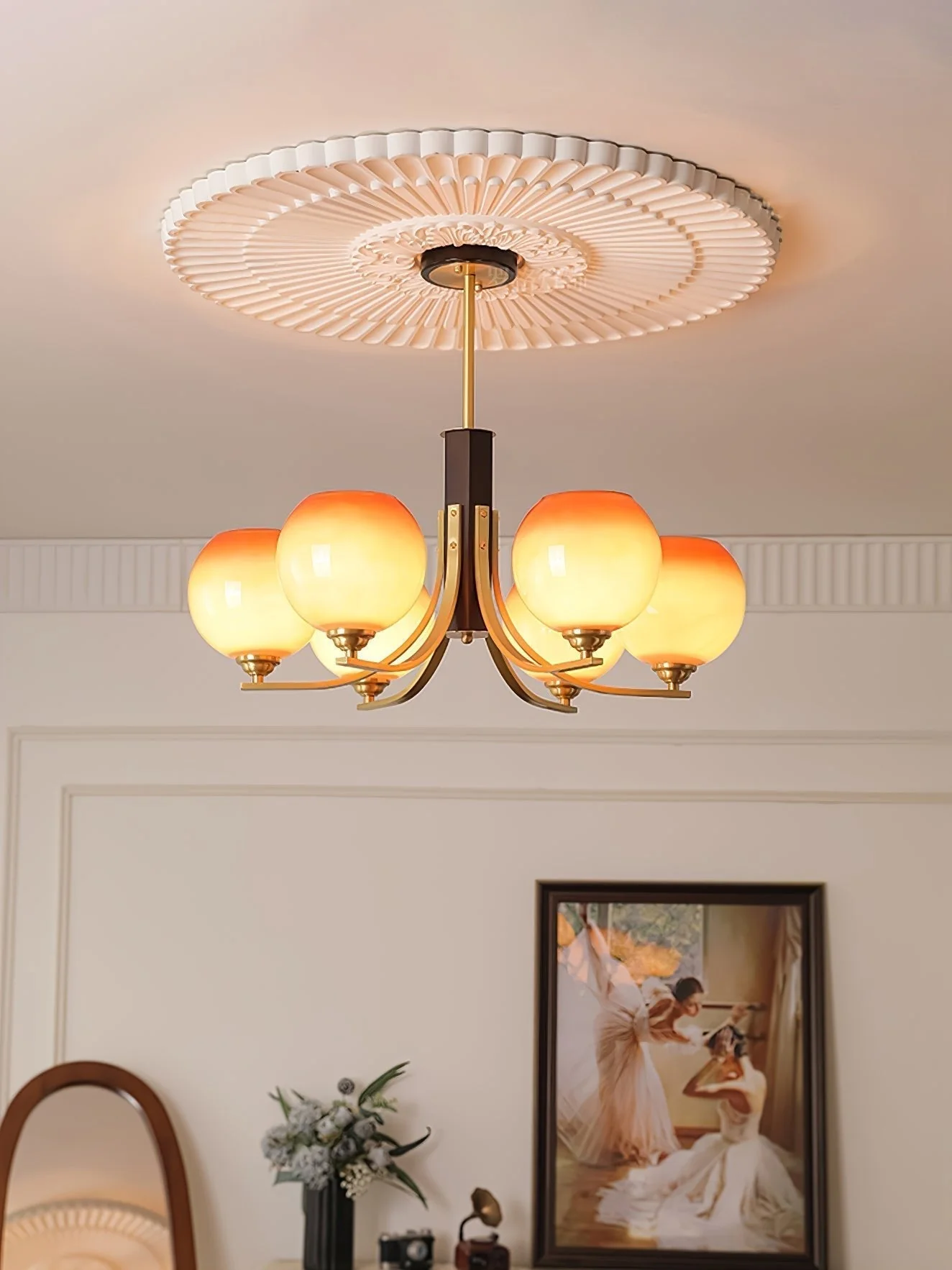 Aurora Chandelier Vintage Caramel Globe - Image 6