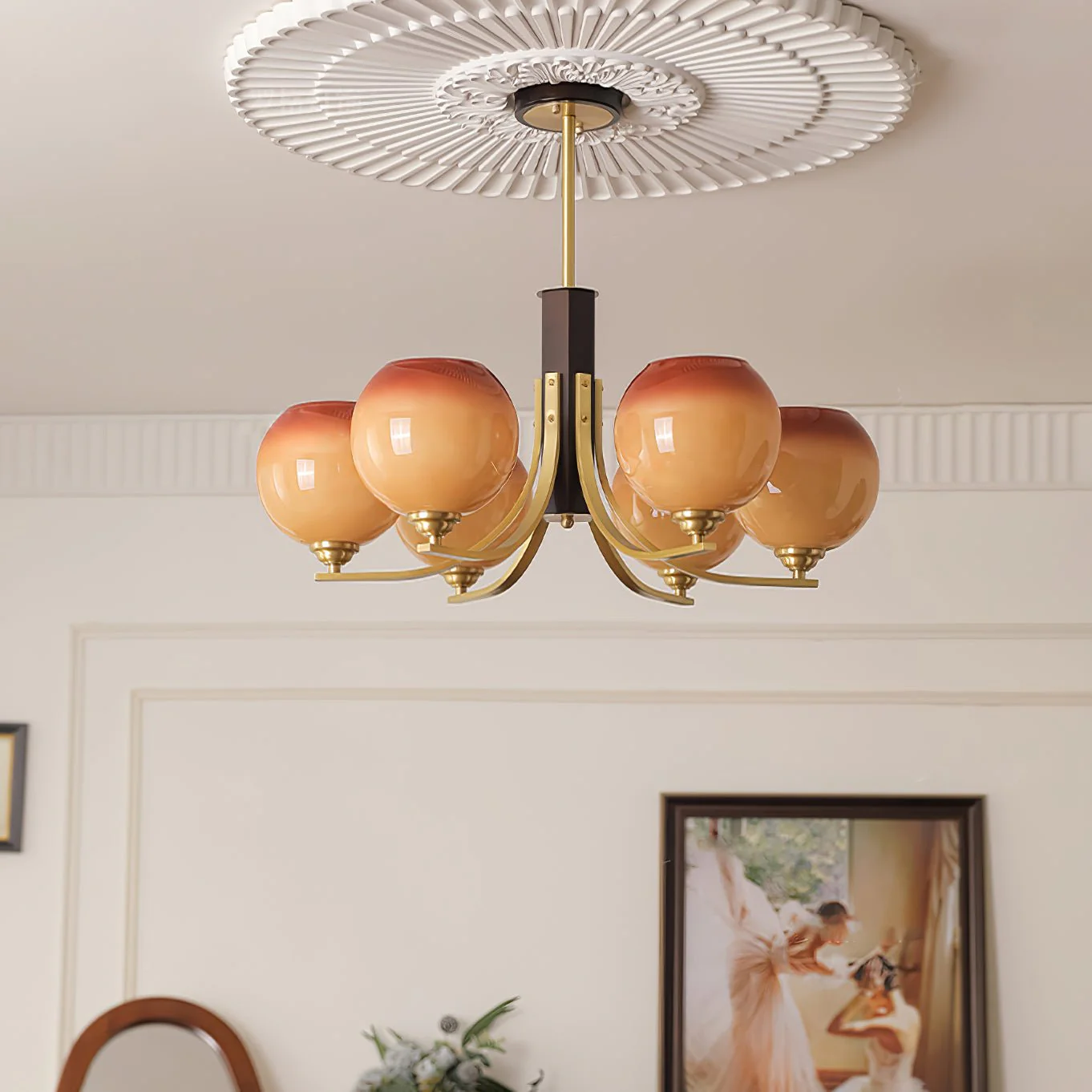 Aurora Chandelier Vintage Caramel Globe - Image 8