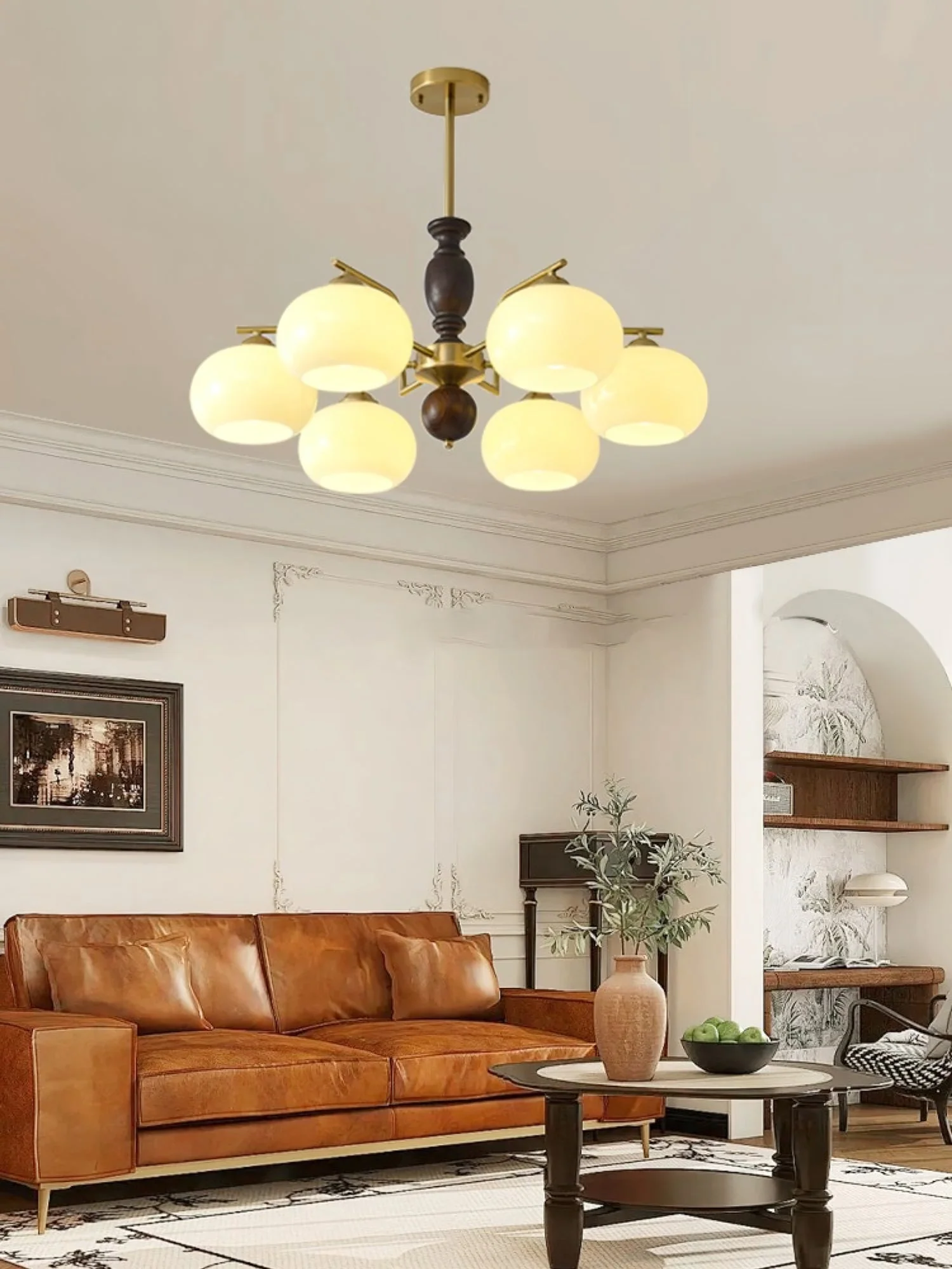 Aurora Chandelier Walnut Beige Orb - Image 10