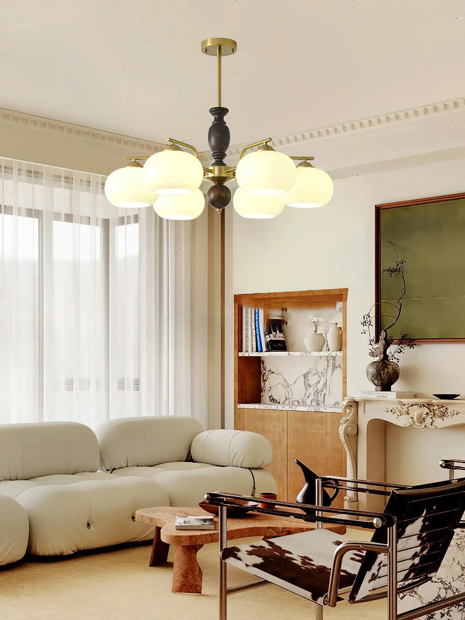 Aurora Chandelier Walnut Beige Orb - Image 11