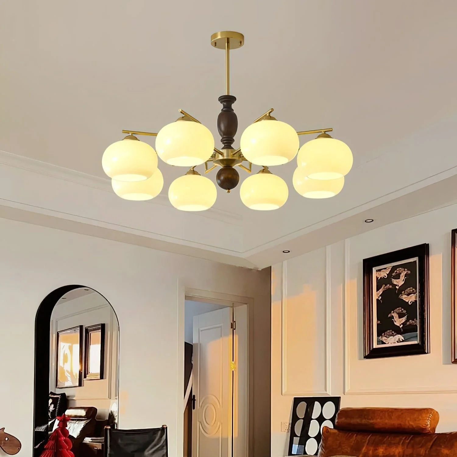 Aurora Chandelier Walnut Beige Orb - Image 3