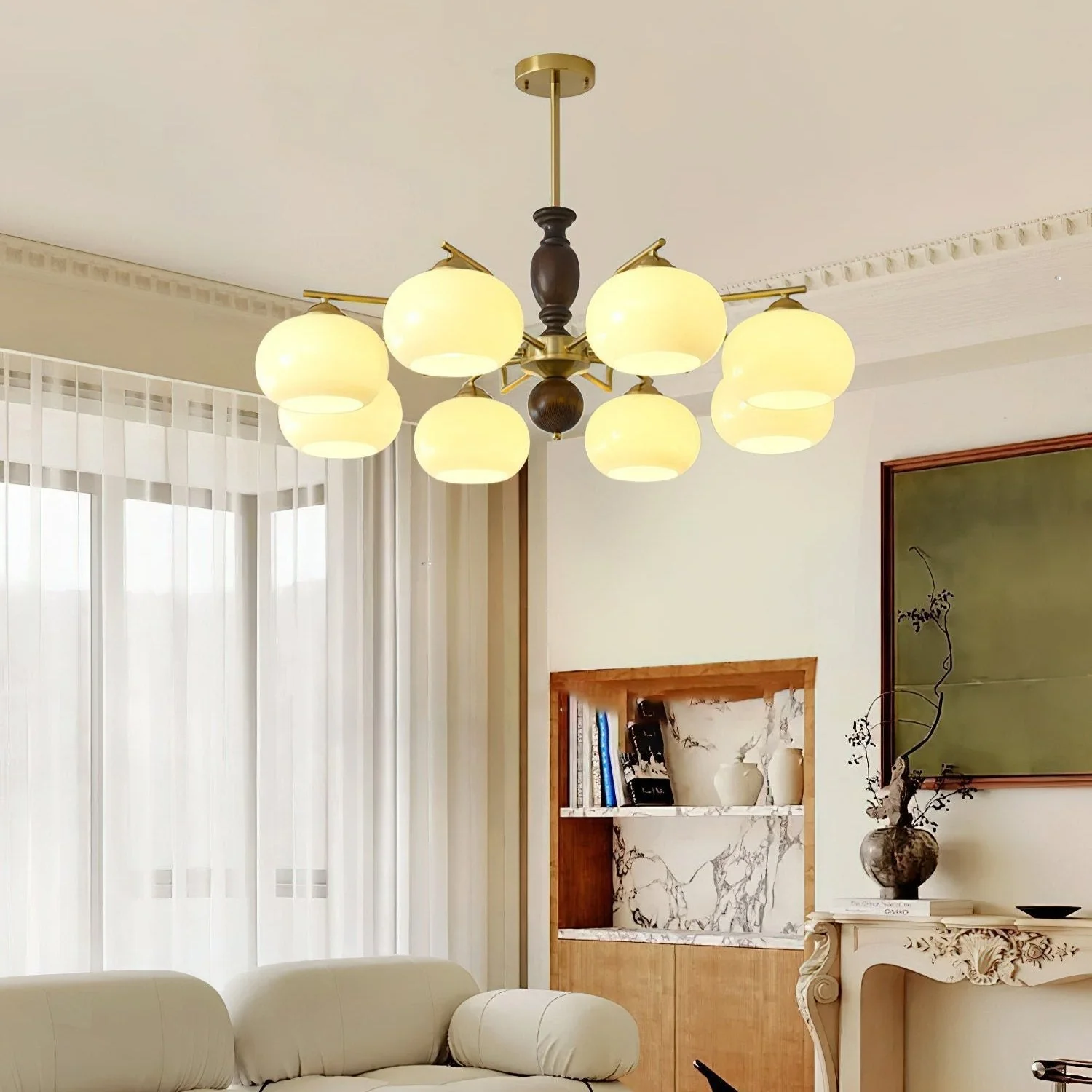 Aurora Chandelier Walnut Beige Orb - Image 4
