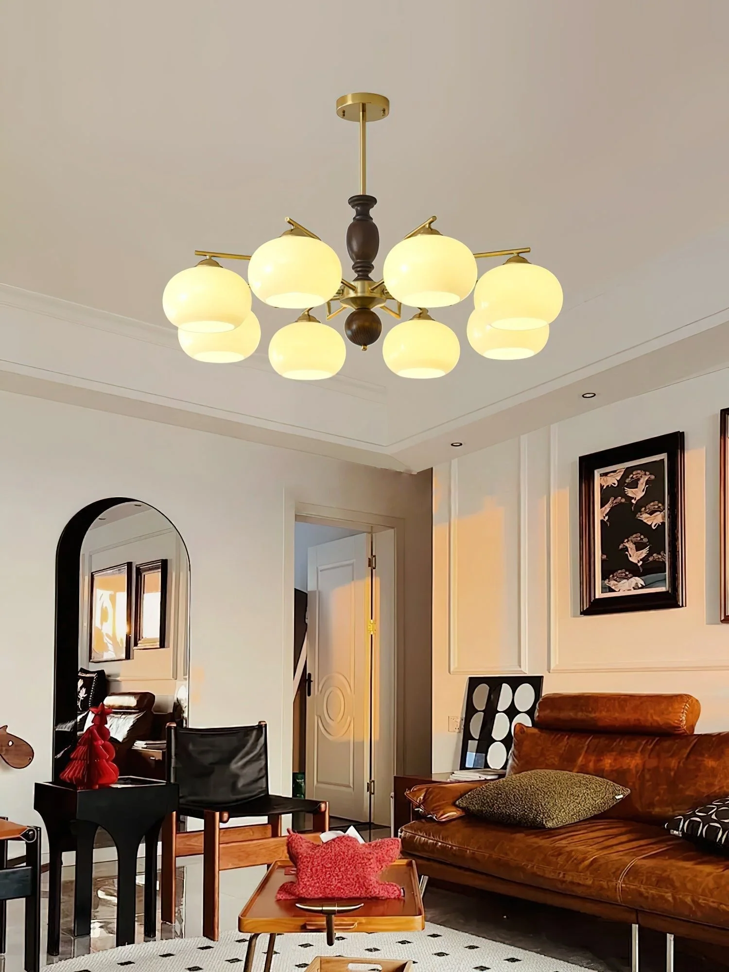 Aurora Chandelier Walnut Beige Orb - Image 5