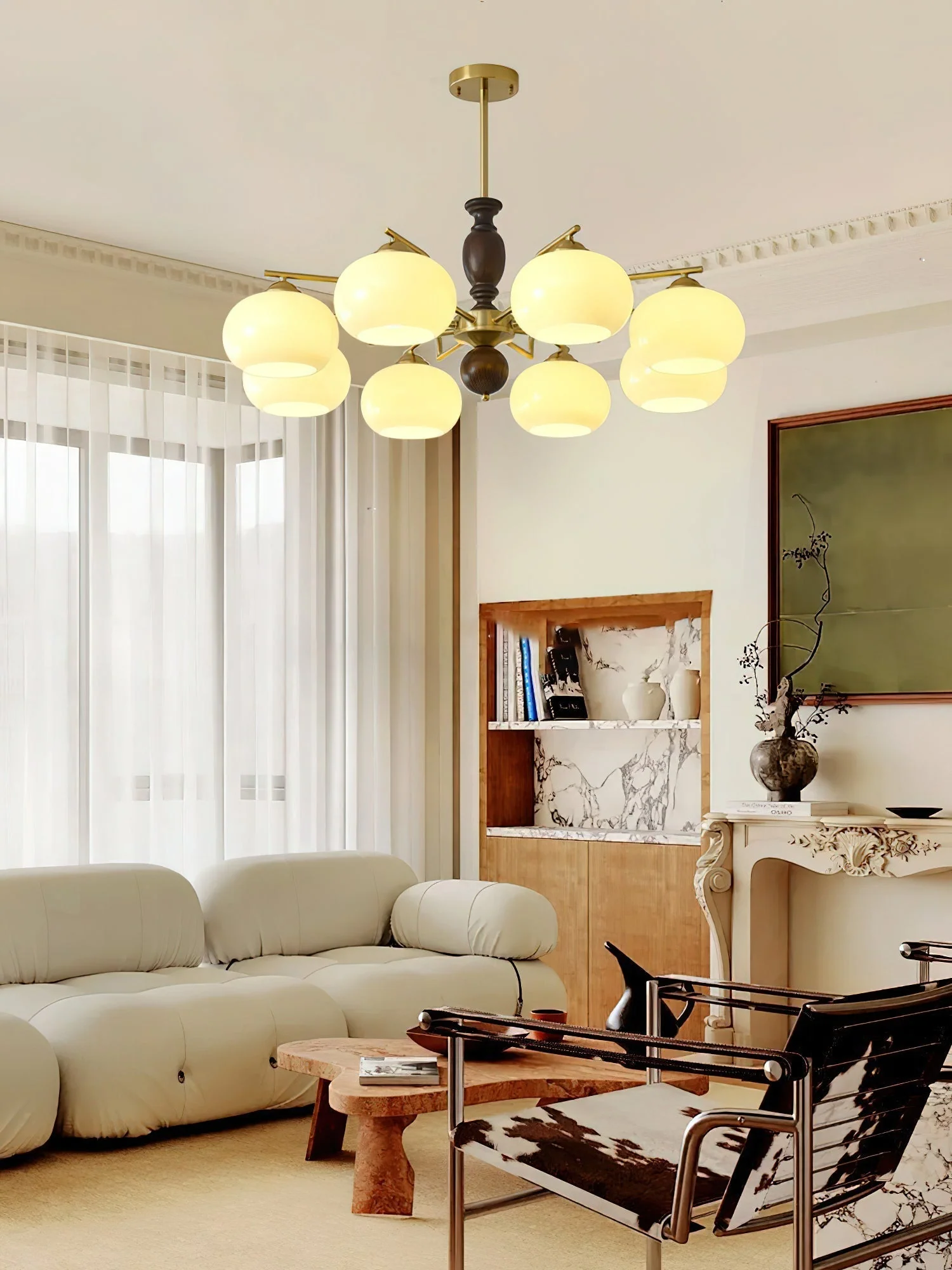 Aurora Chandelier Walnut Beige Orb - Image 9