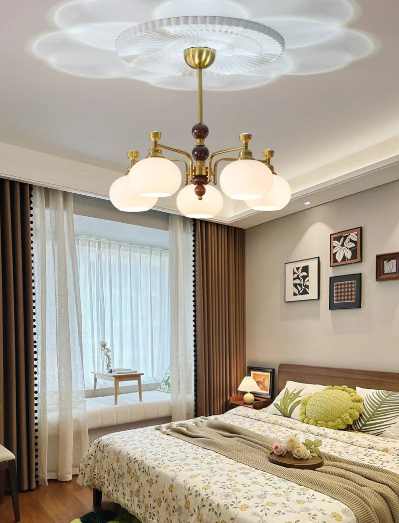 Aursolos Traditional Elegance Wood Glass Chandelier - Image 23