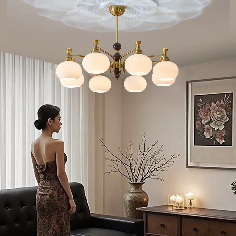 Aursolos Traditional Elegance Wood Glass Chandelier - Image 29