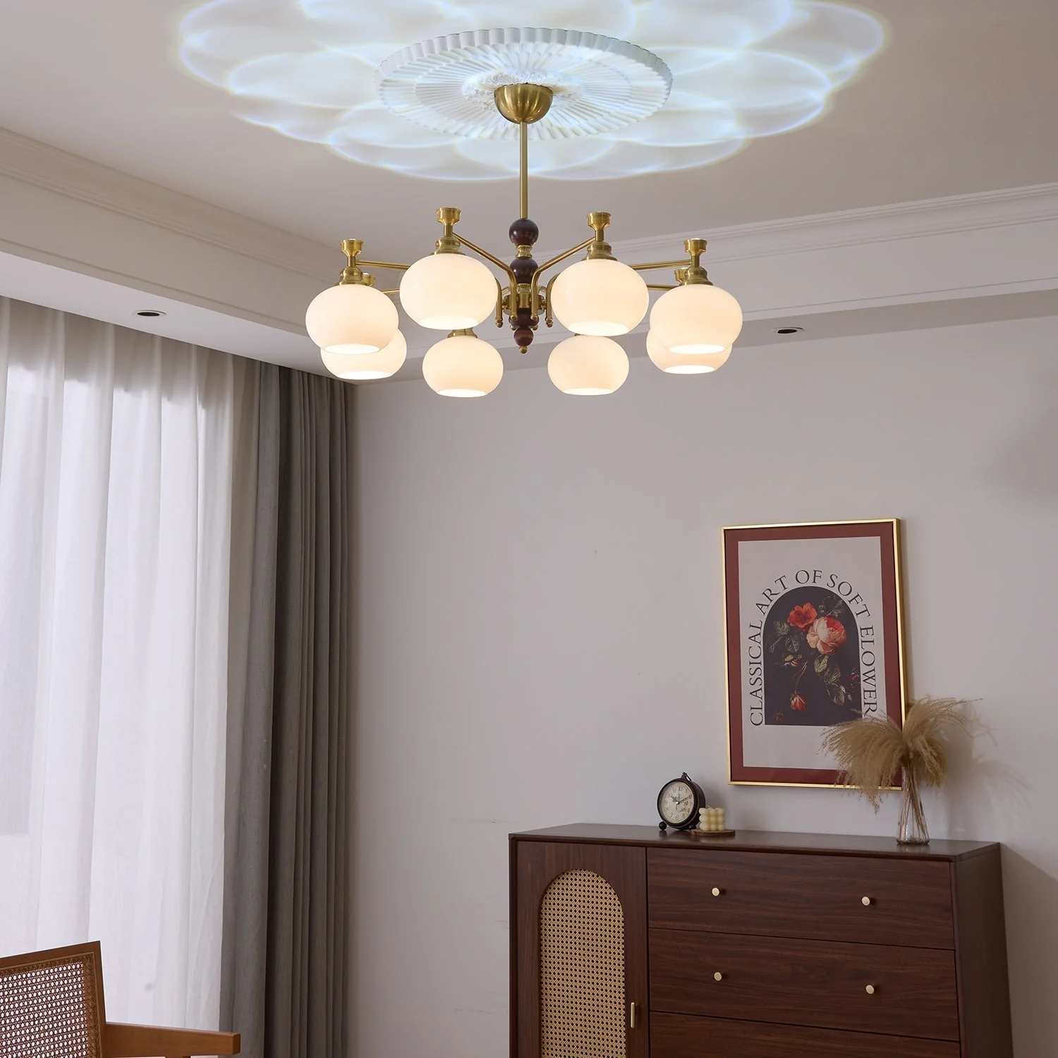 Aursolos Traditional Elegance Wood Glass Chandelier - Image 8