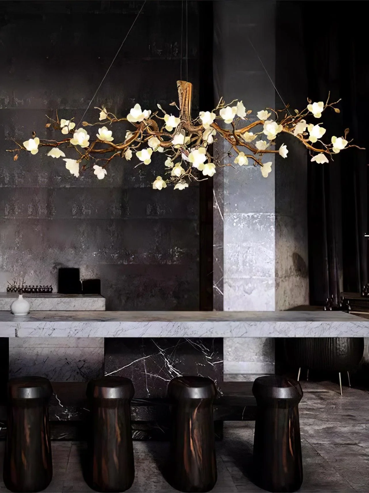 Avaros Postmodern Luxury Flower Bloom Branch Brass Ceramic Chandelier - Image 26