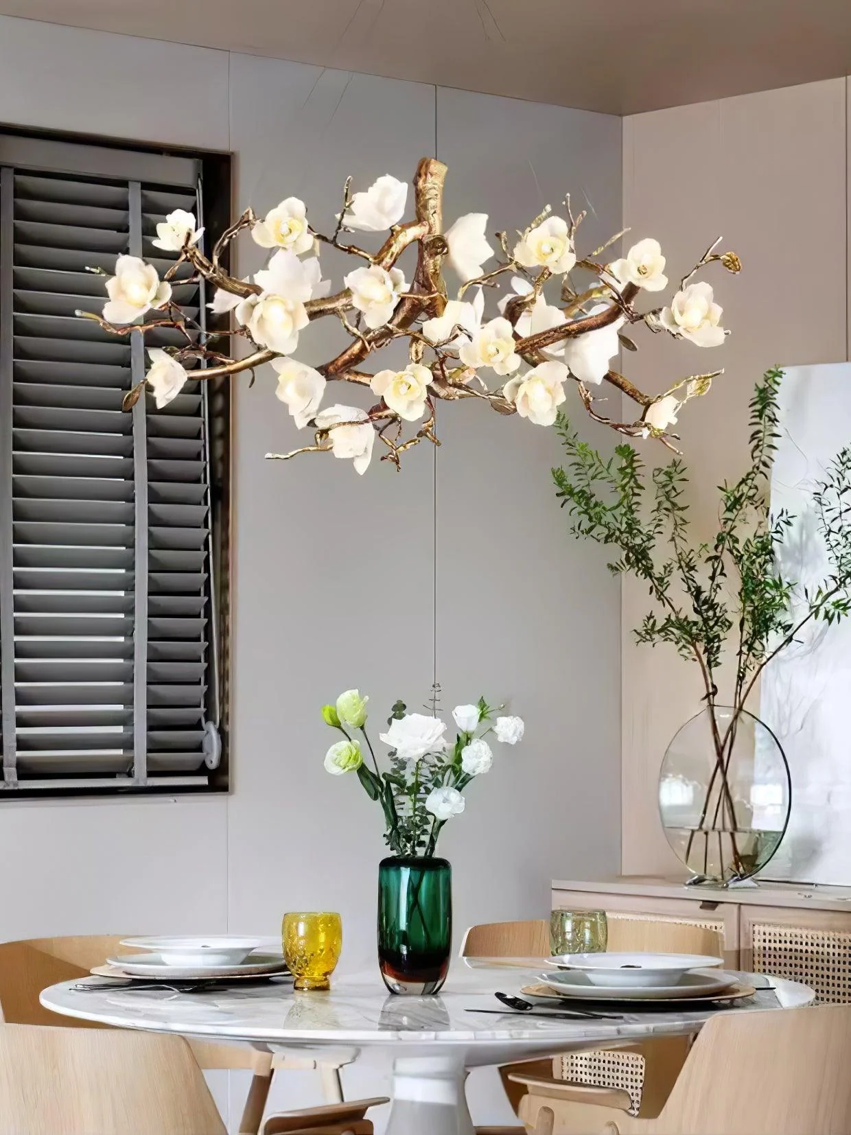 Avaros Postmodern Luxury Flower Bloom Branch Brass Ceramic Chandelier - Image 31