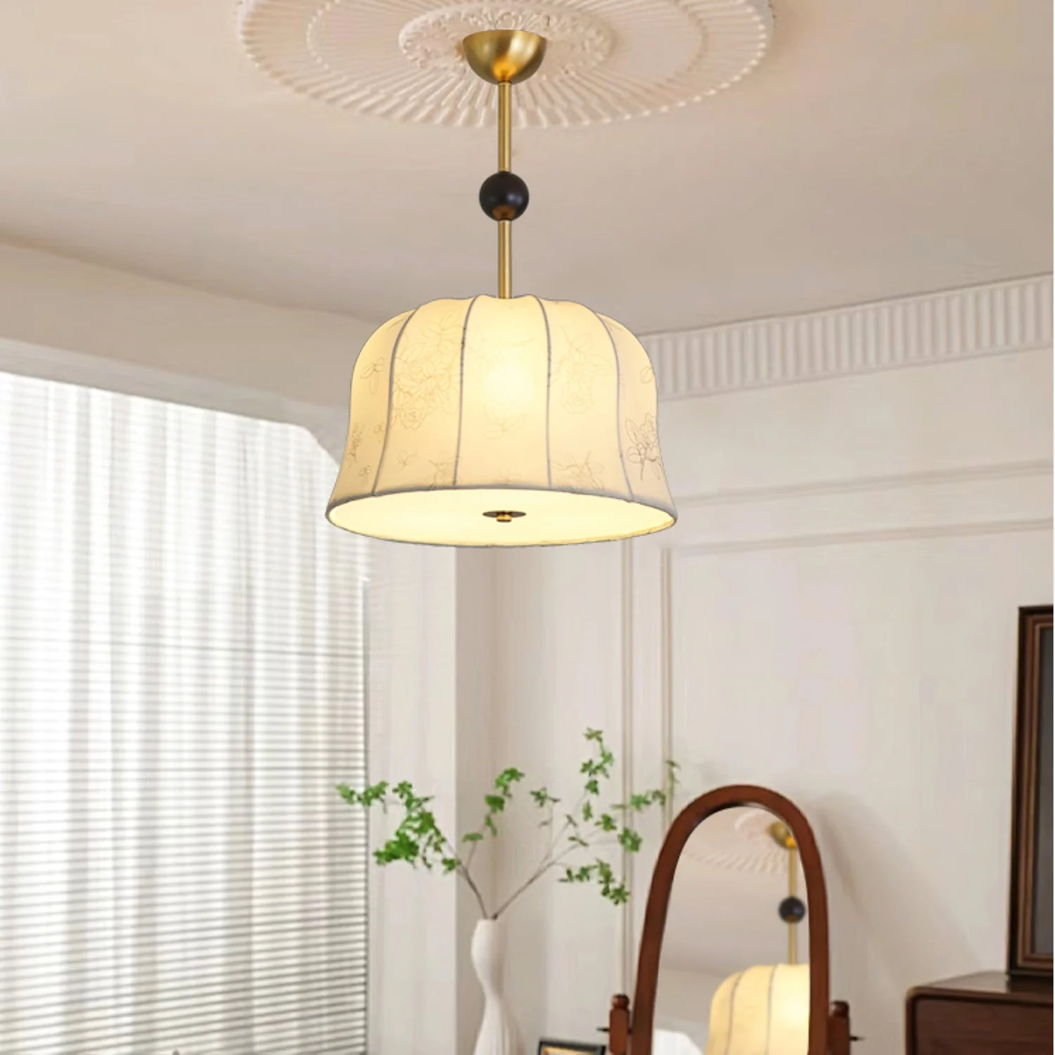 Avnoren Blossom Curve Fabric Wood Pendant Lamp - Image 16