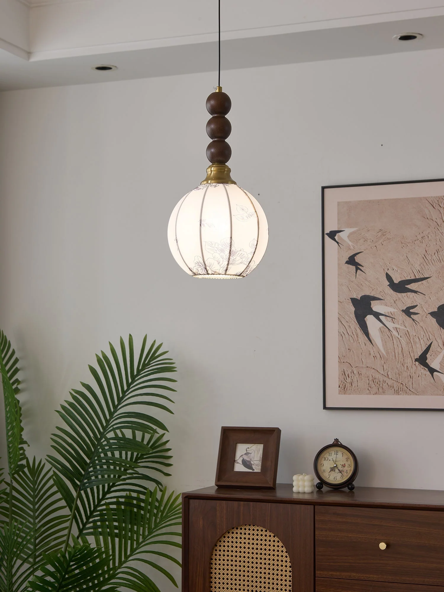 Avshaara Traditional Elegance Vintage Fabric Wood Pendant Light - Image 11