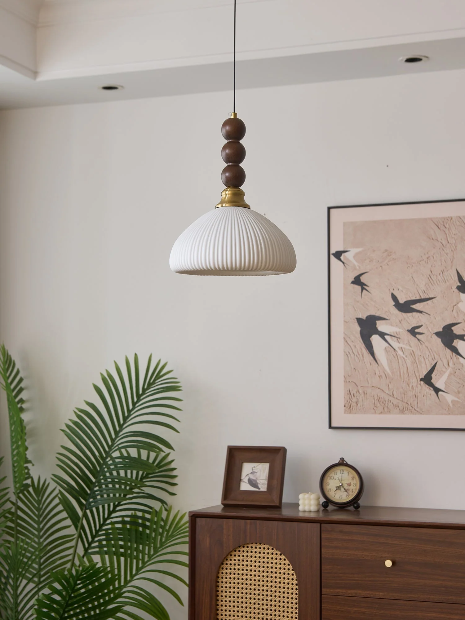 Avshaara Traditional Elegance Vintage Fabric Wood Pendant Light - Image 12