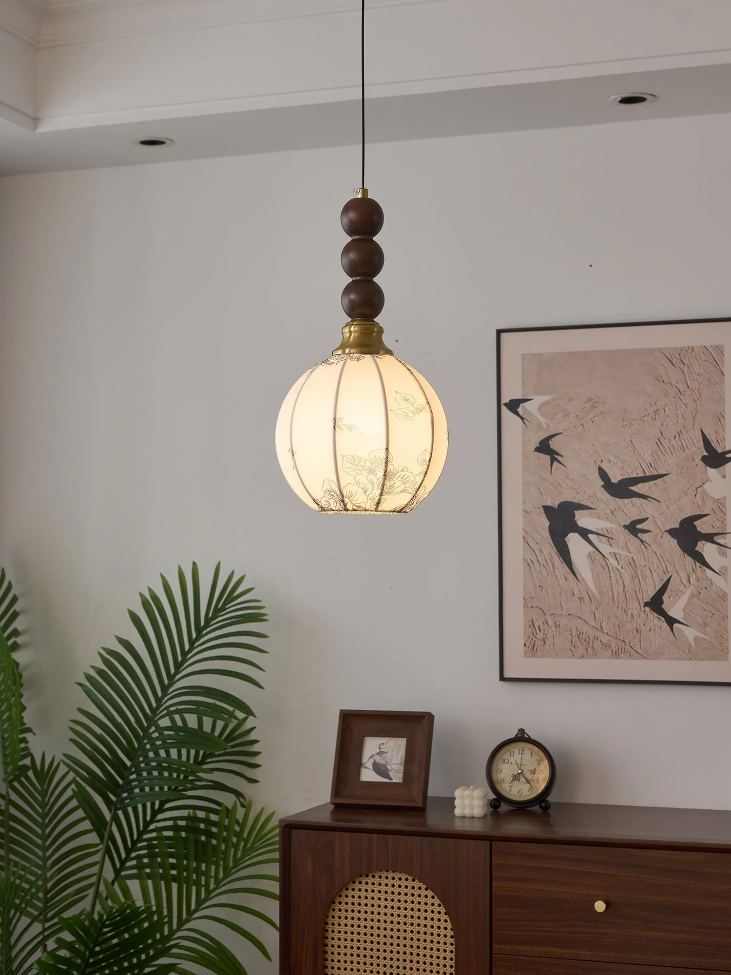 Avshaara Traditional Elegance Vintage Fabric Wood Pendant Light - Image 14