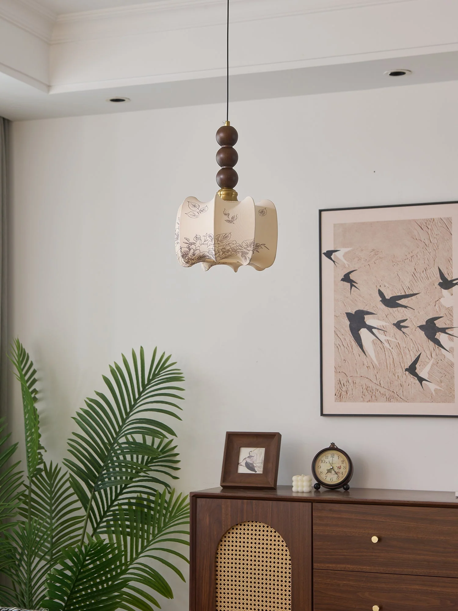 Avshaara Traditional Elegance Vintage Fabric Wood Pendant Light - Image 2