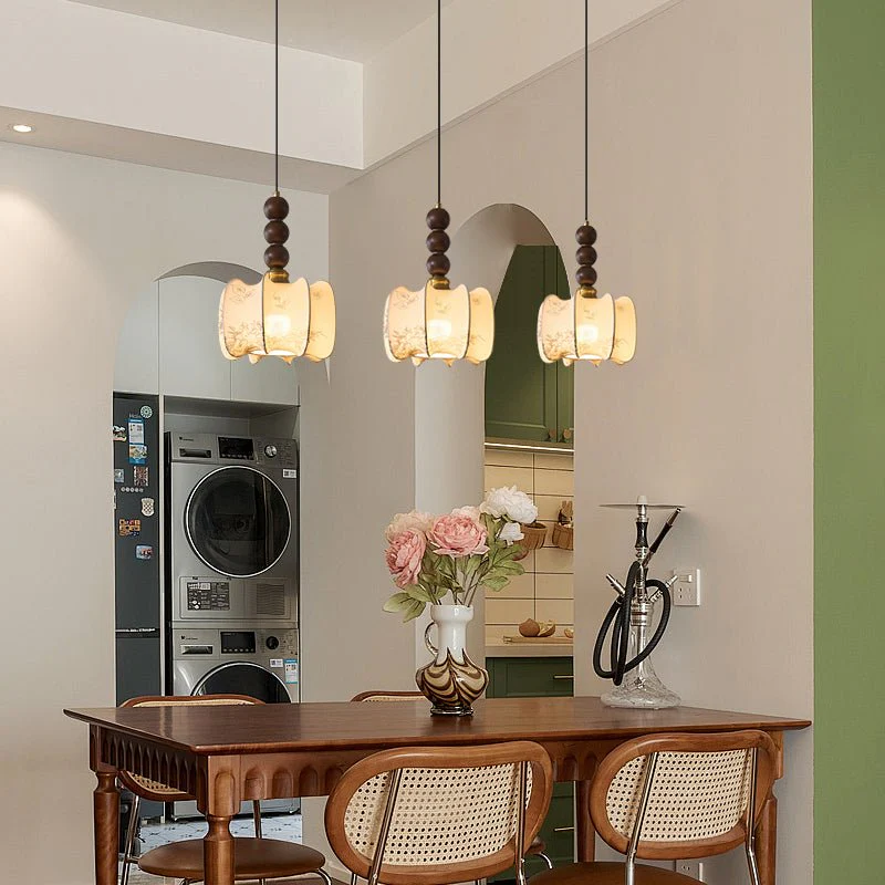 Avshaara Traditional Elegance Vintage Fabric Wood Pendant Light - Image 31