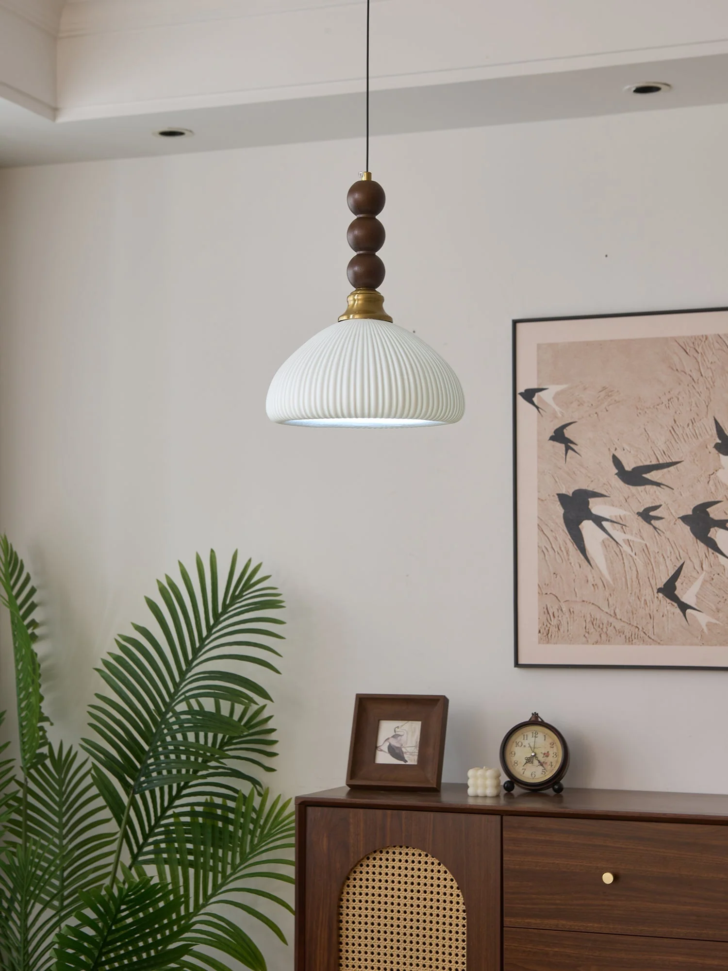 Avshaara Traditional Elegance Vintage Fabric Wood Pendant Light - Image 34