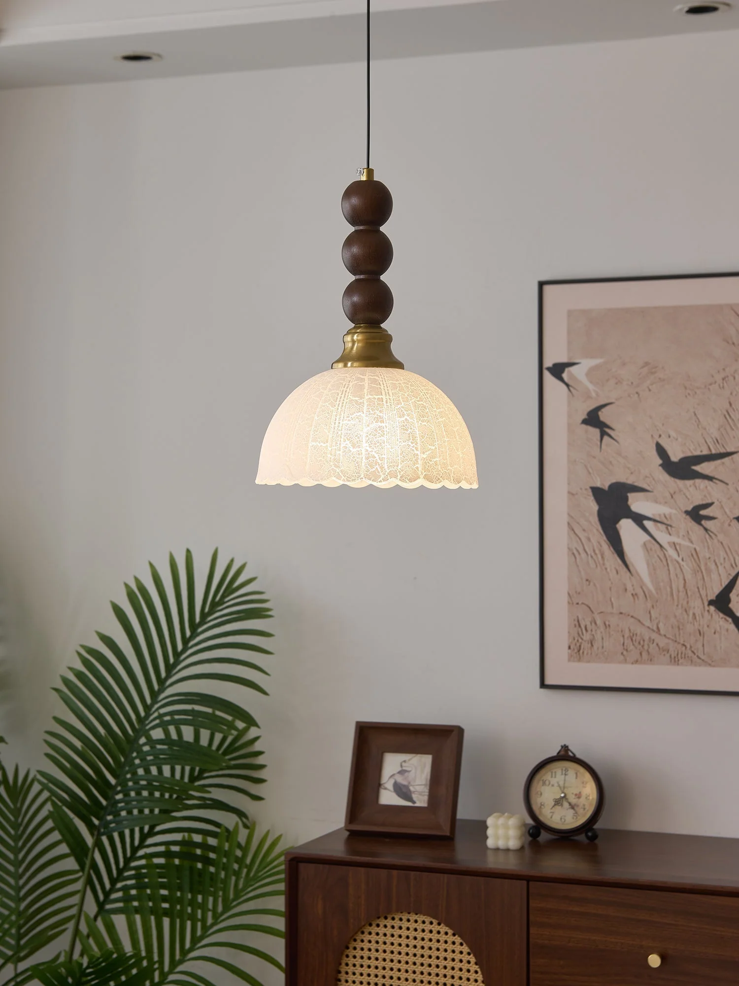 Avshaara Traditional Elegance Vintage Fabric Wood Pendant Light - Image 4