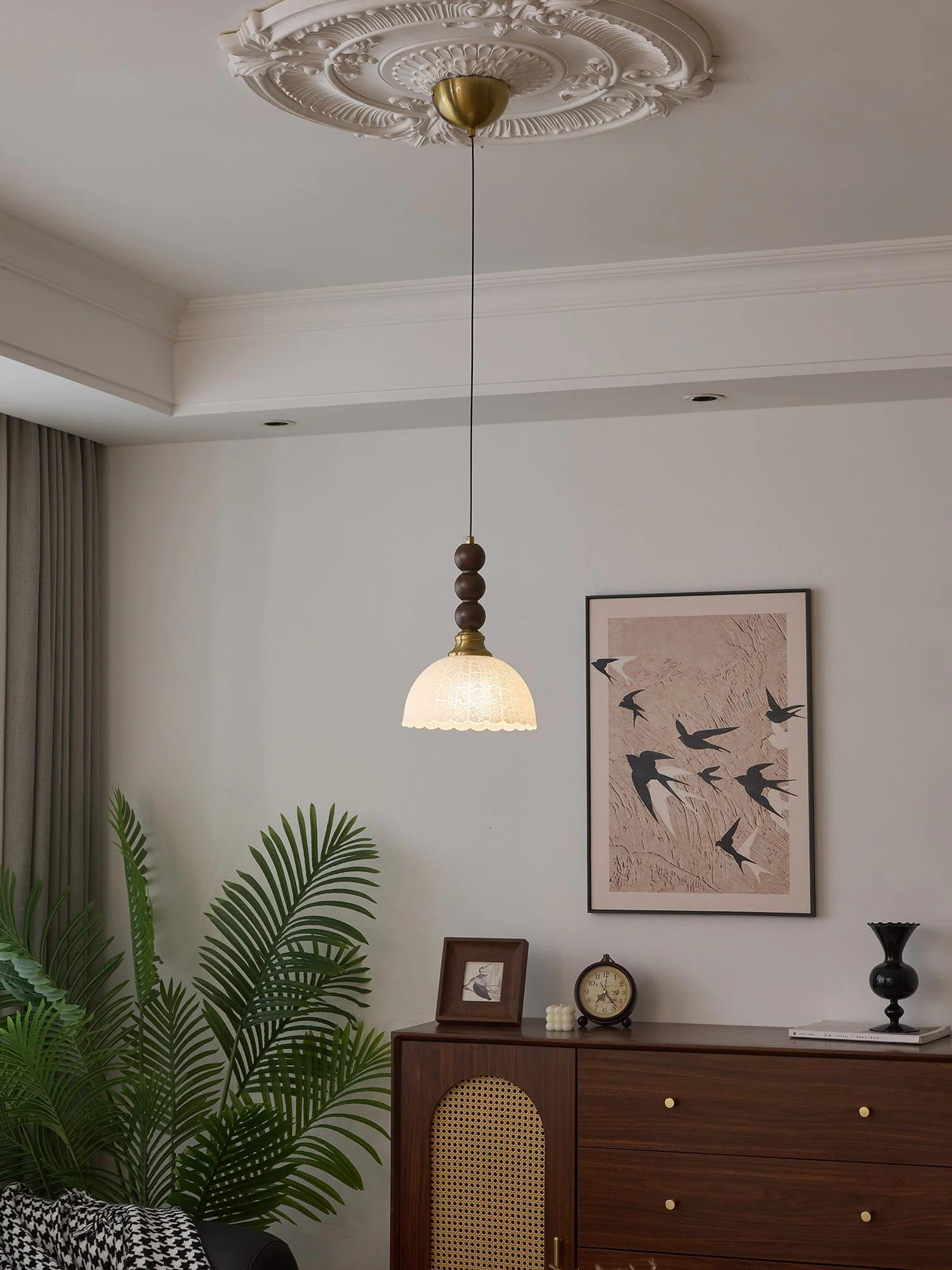 Avshaara Traditional Elegance Vintage Fabric Wood Pendant Light - Image 47