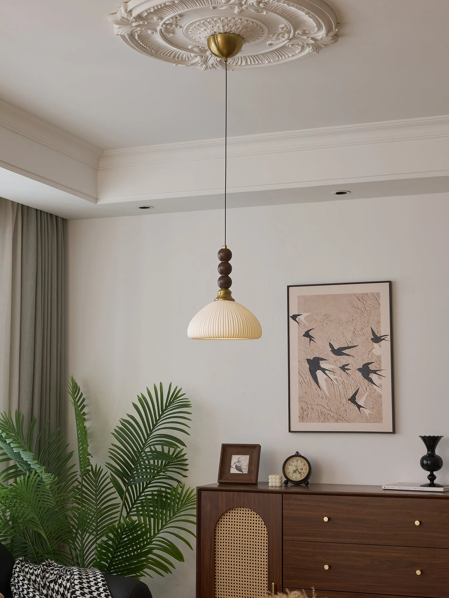 Avshaara Traditional Elegance Vintage Fabric Wood Pendant Light - Image 48
