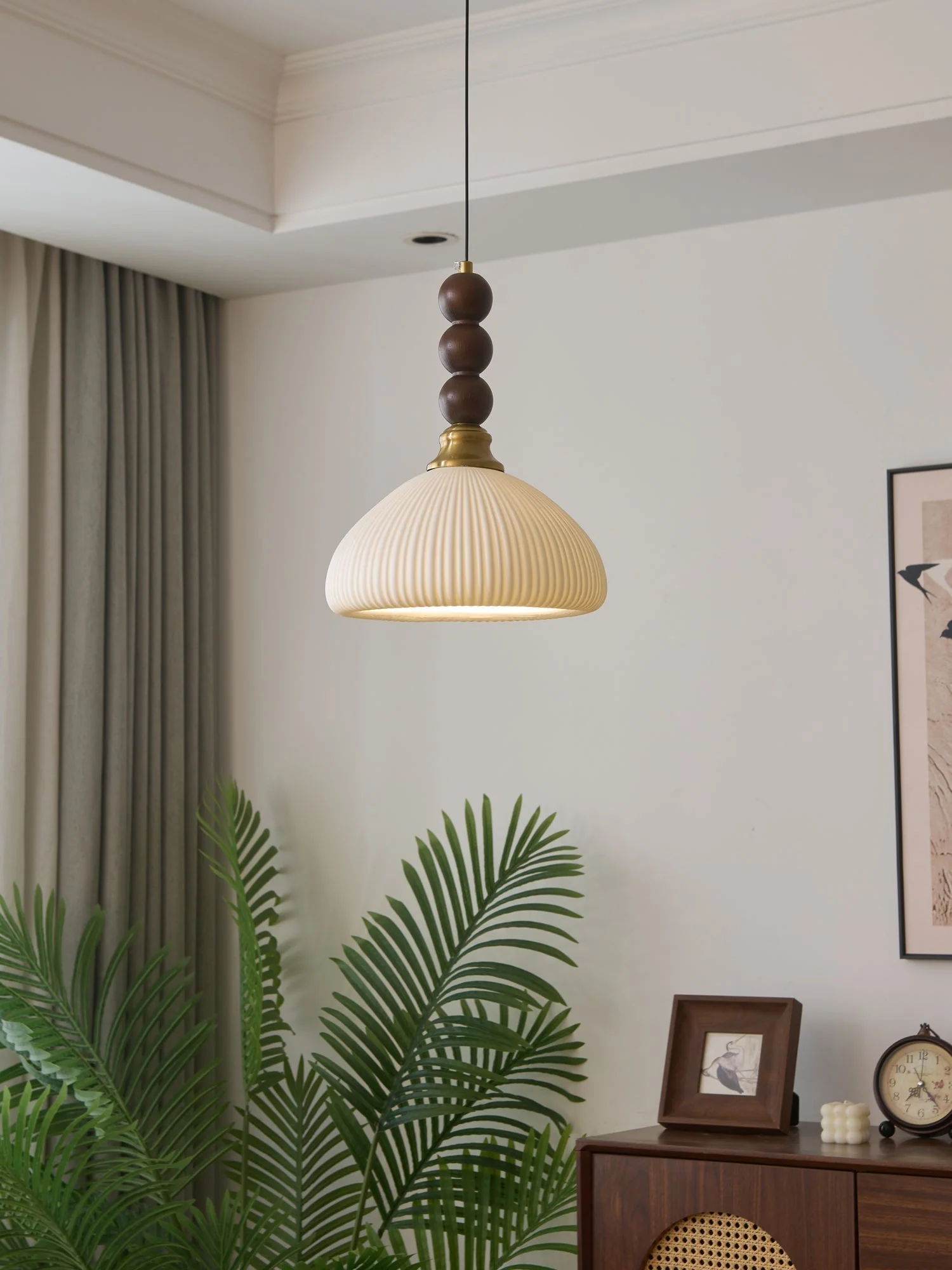 Avshaara Traditional Elegance Vintage Fabric Wood Pendant Light - Image 49