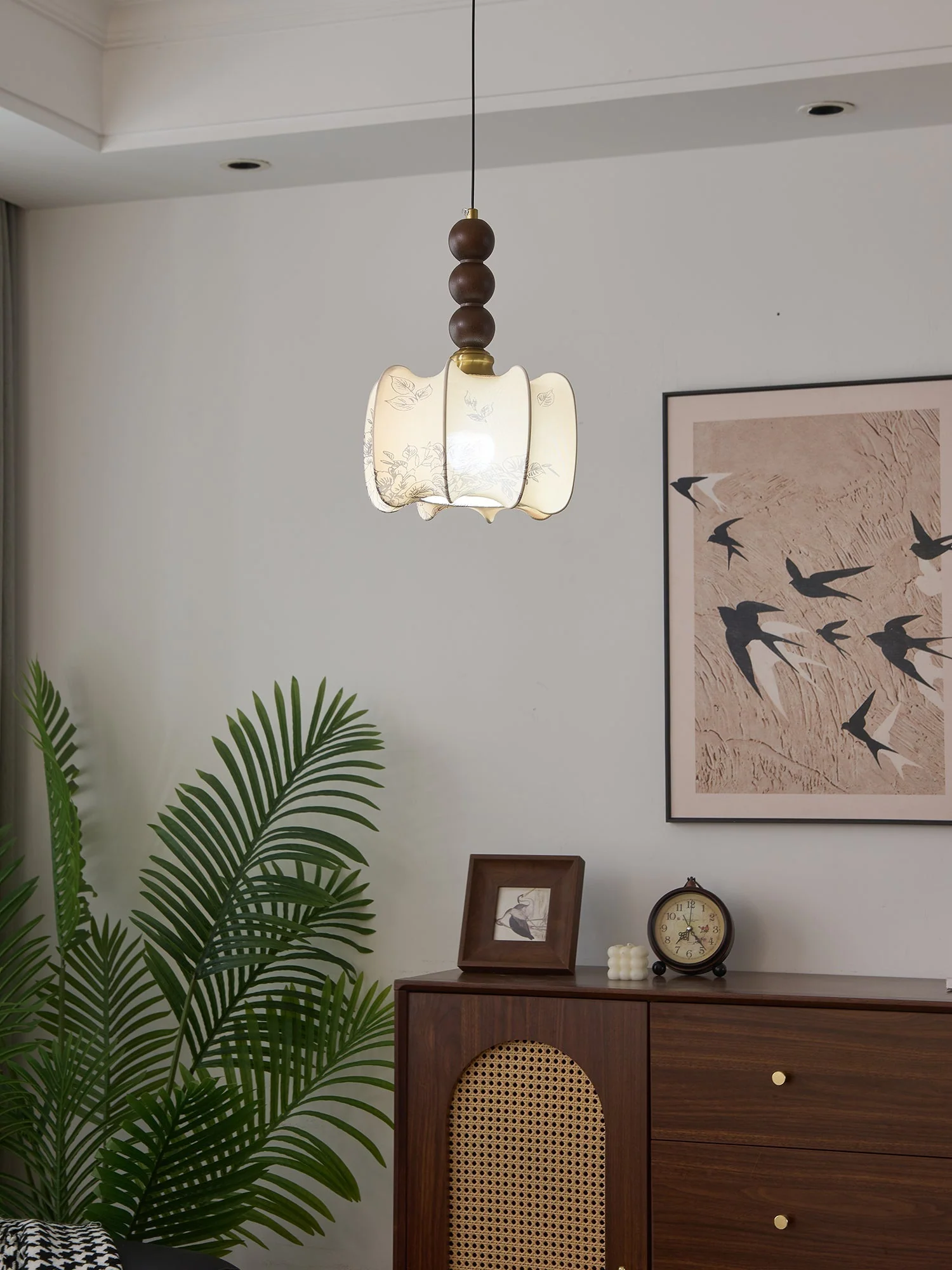 Avshaara Traditional Elegance Vintage Fabric Wood Pendant Light - Image 5