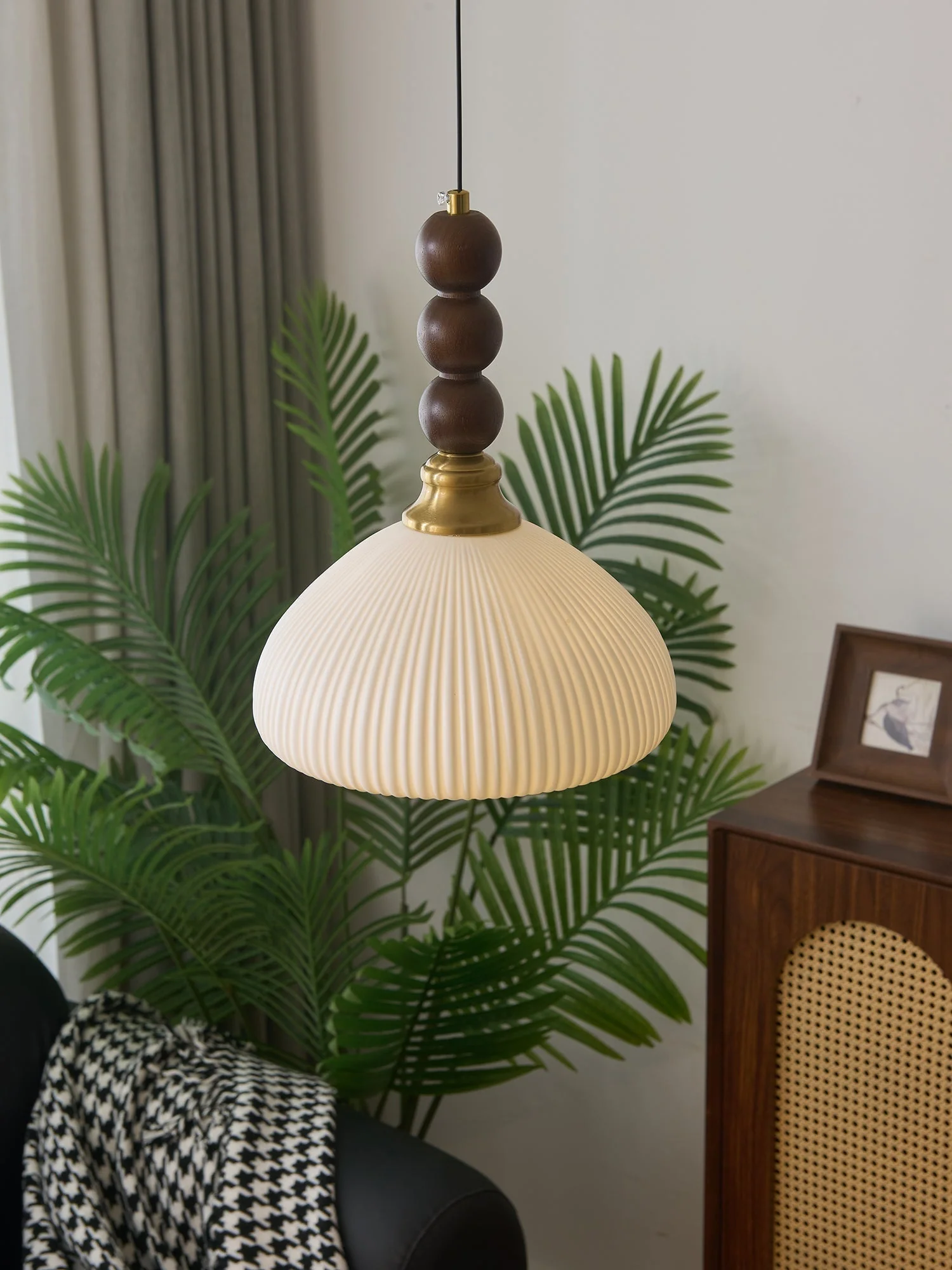 Avshaara Traditional Elegance Vintage Fabric Wood Pendant Light - Image 51