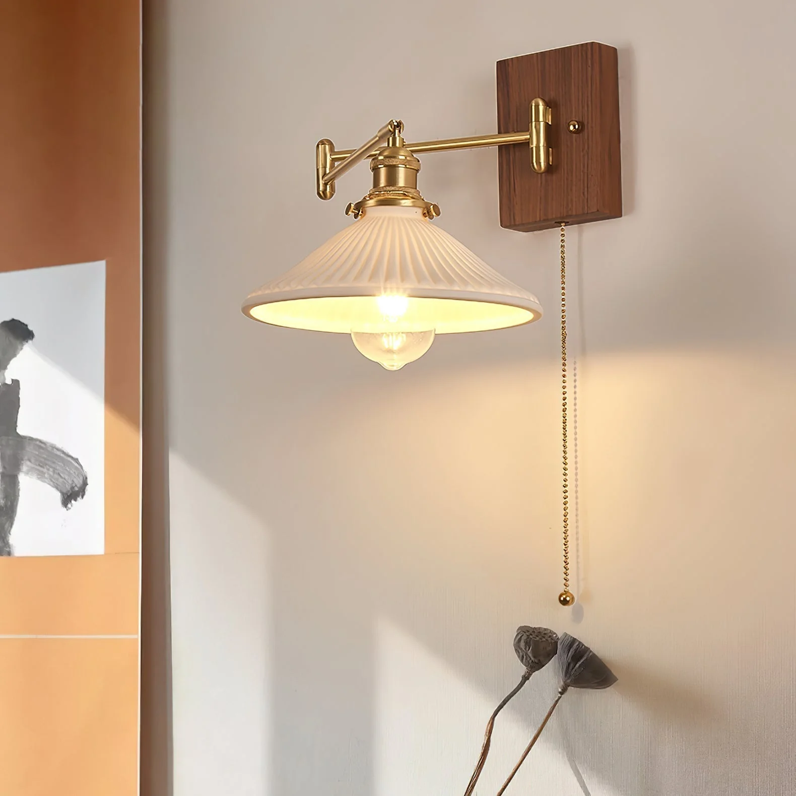 Avveleth Elegance Vintage Walnut Wall Lamp - Image 30