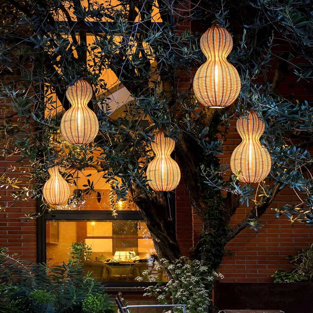 Bata Woven Gourd Rattan Outdoor Pendant Light