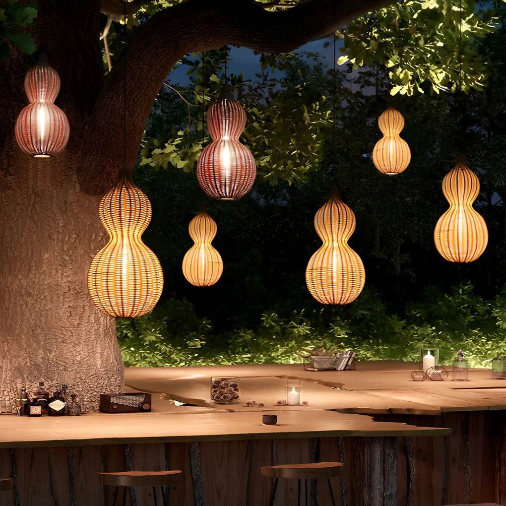 Bata Woven Gourd Rattan Outdoor Pendant Light - Image 12