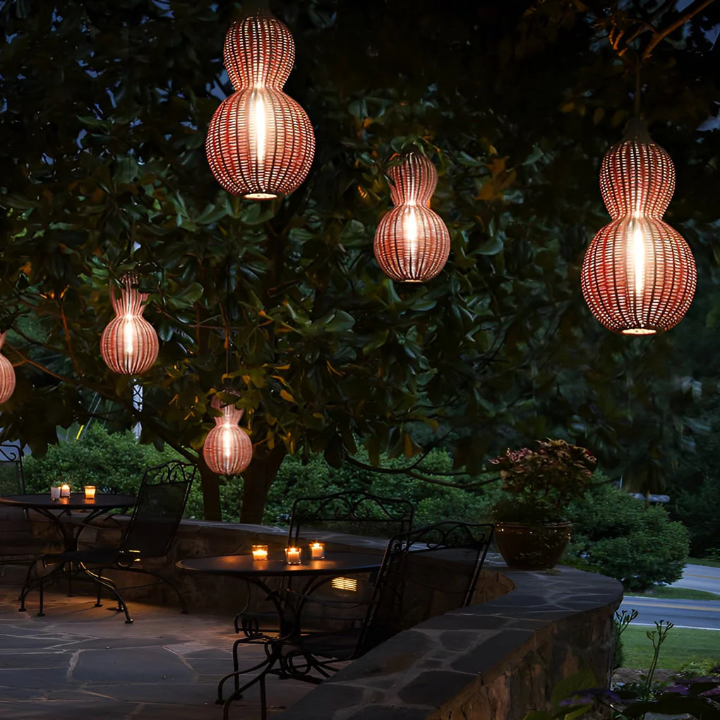 Bata Woven Gourd Rattan Outdoor Pendant Light - Image 7