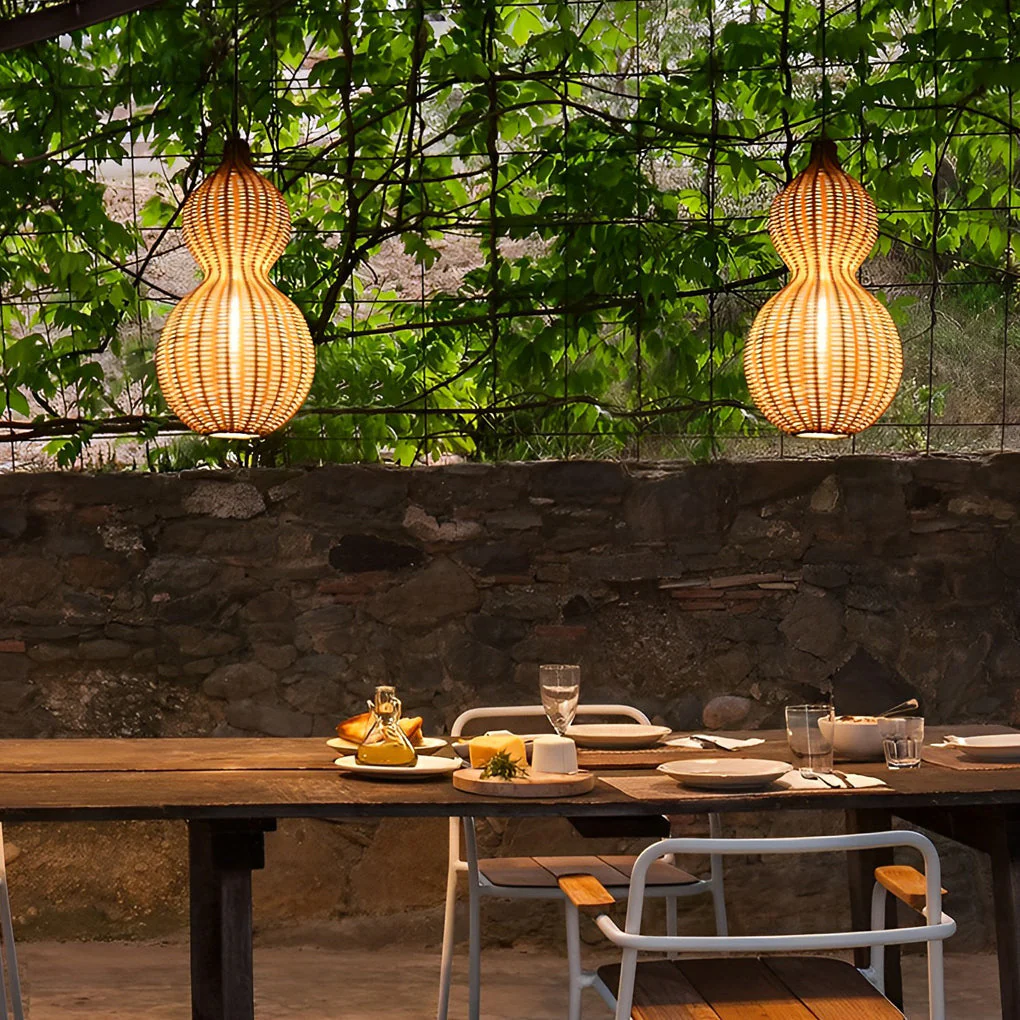 Bata Woven Gourd Rattan Outdoor Pendant Light - Image 9