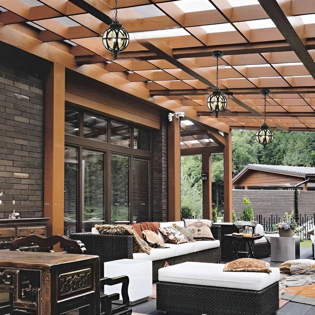 Beth Retro Ball Glass Outdoor Pendant Light - Image 11