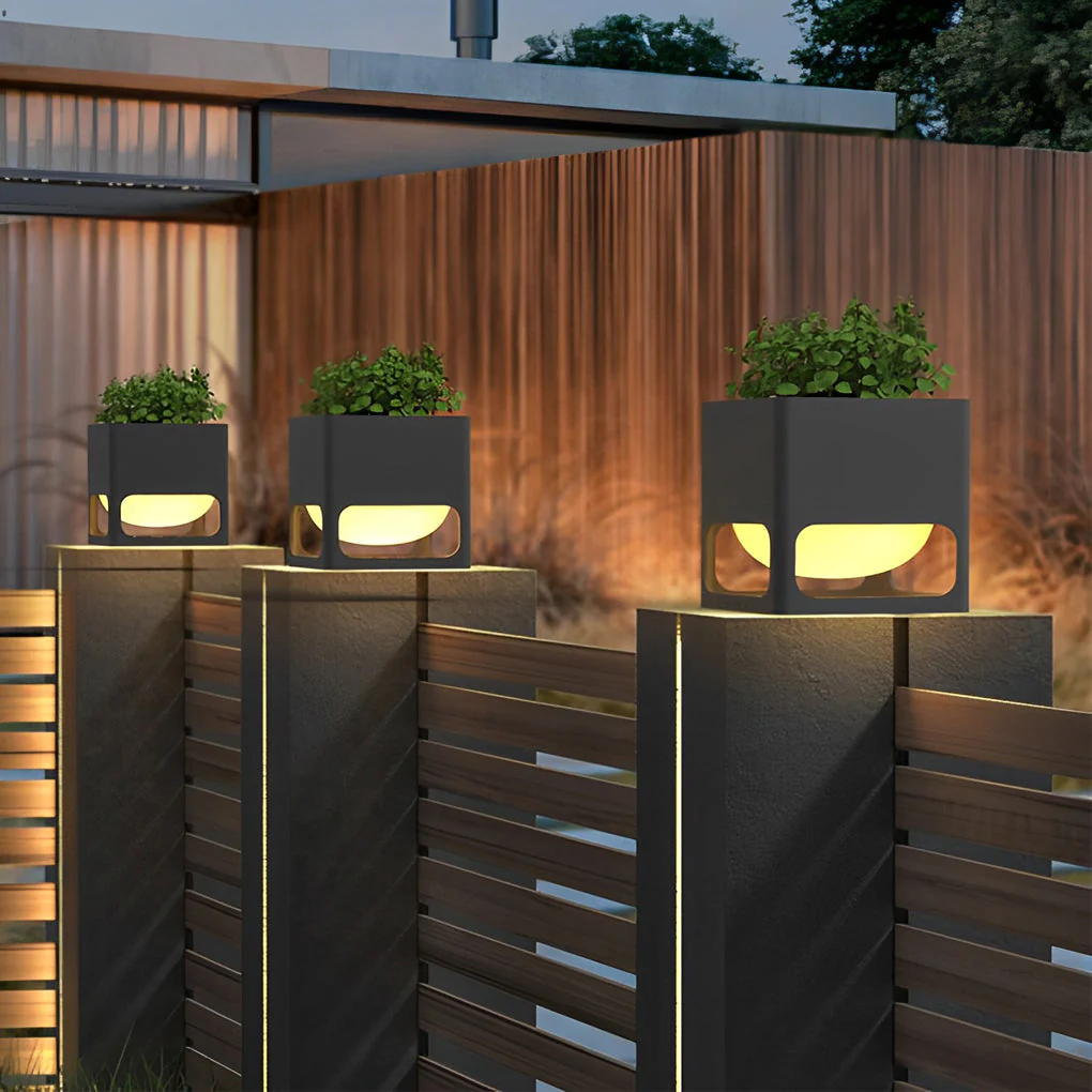 Beverly Square Flowerpot Modern Outdoor Post Lights - Image 3
