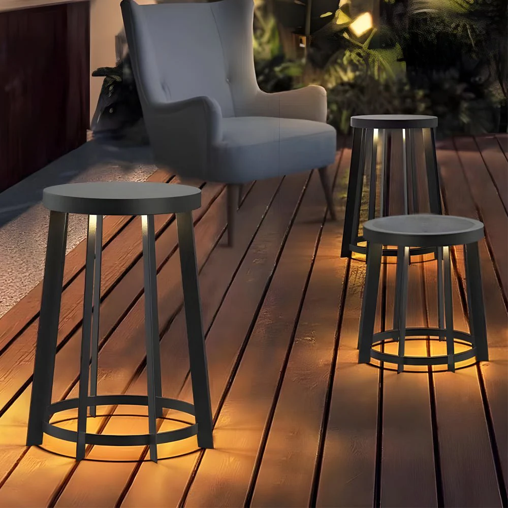 Blanche Round Stool Solar Classic Steel Outdoor Light