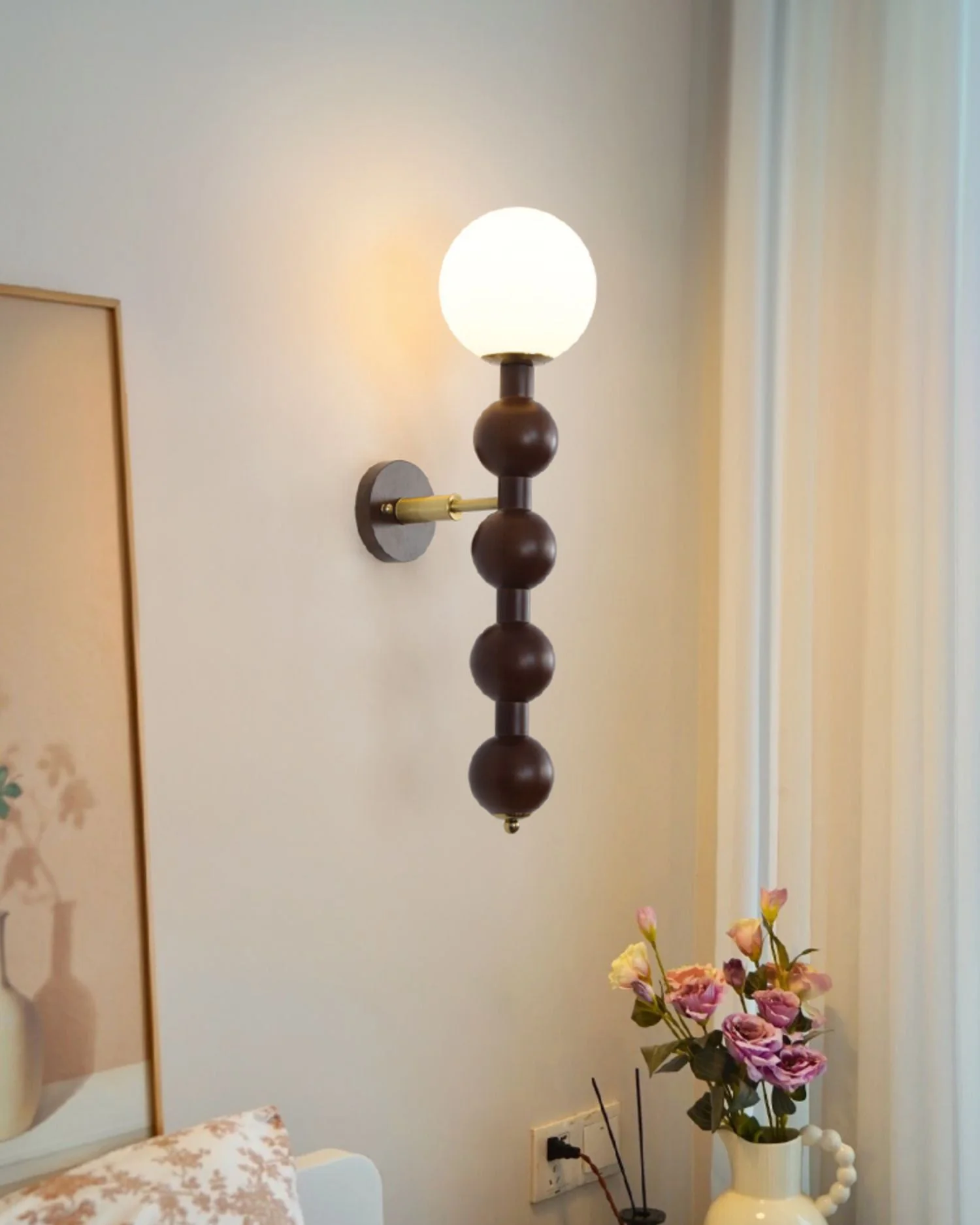 Olaeia Modern Minimalist Bubbly Wooden Glass Wall Lamp - Image 2
