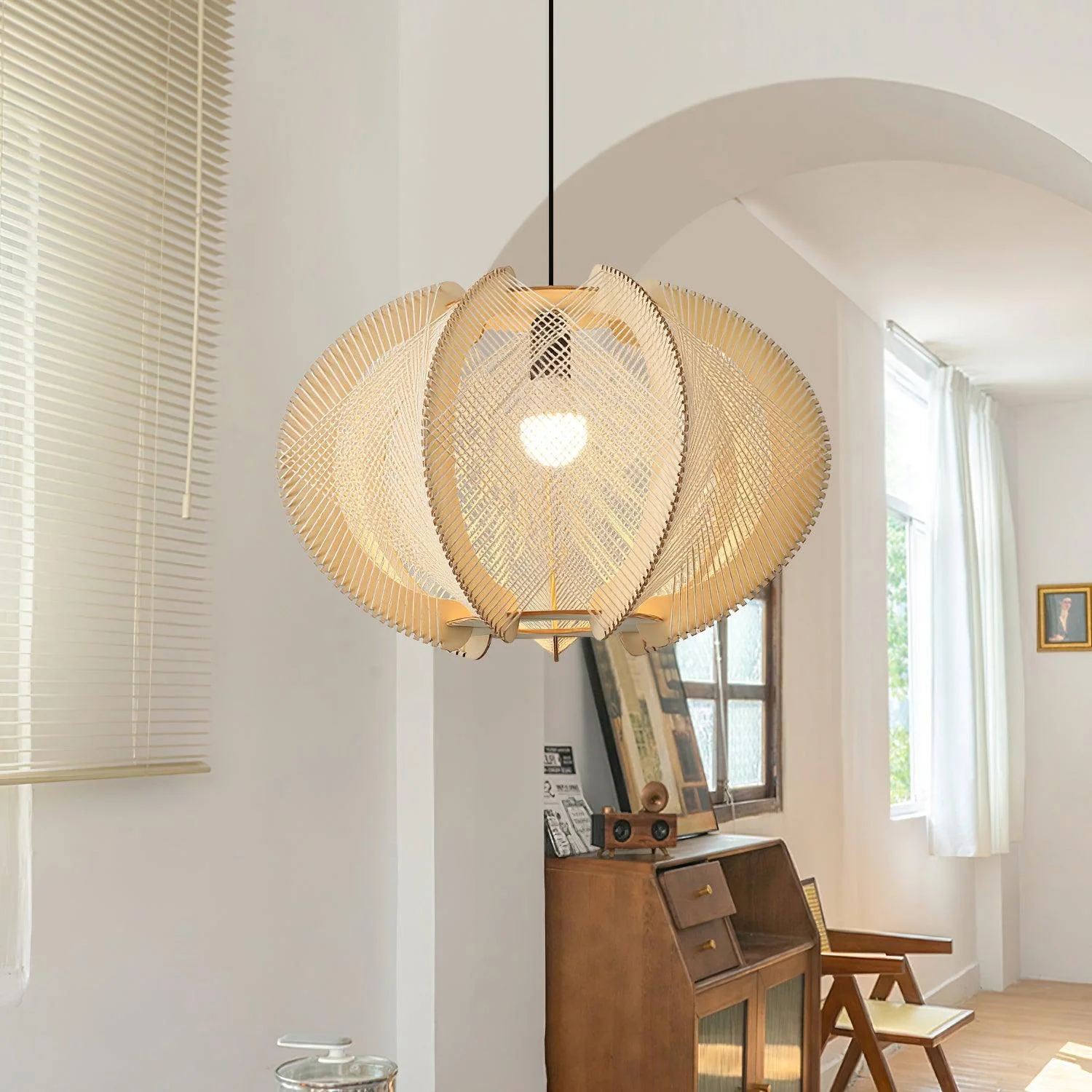 Calyraice Wood & Hemp Rope Pendant Light - Image 16
