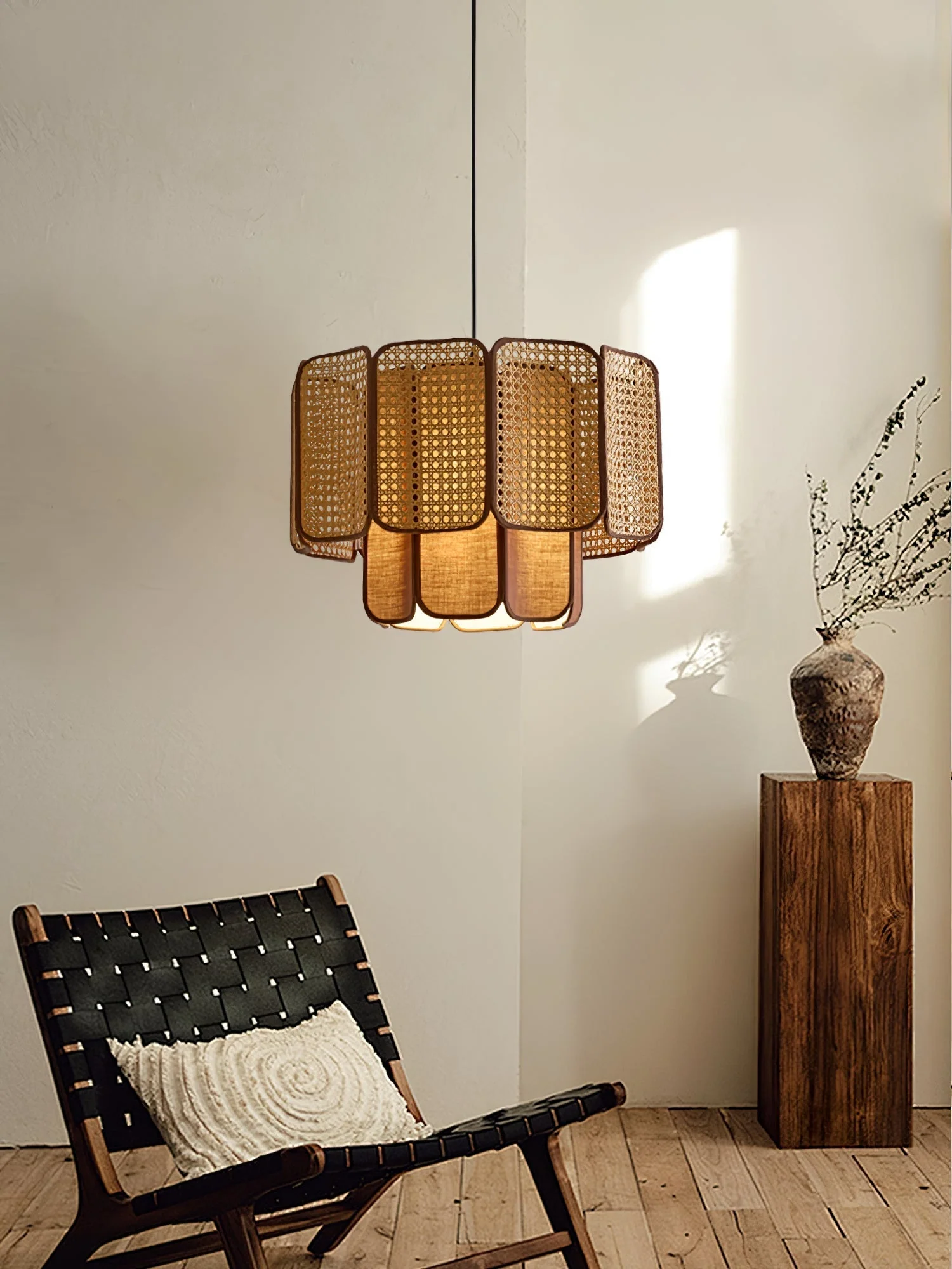 Cane Vintage Fabric Pendant Lamp - Image 10