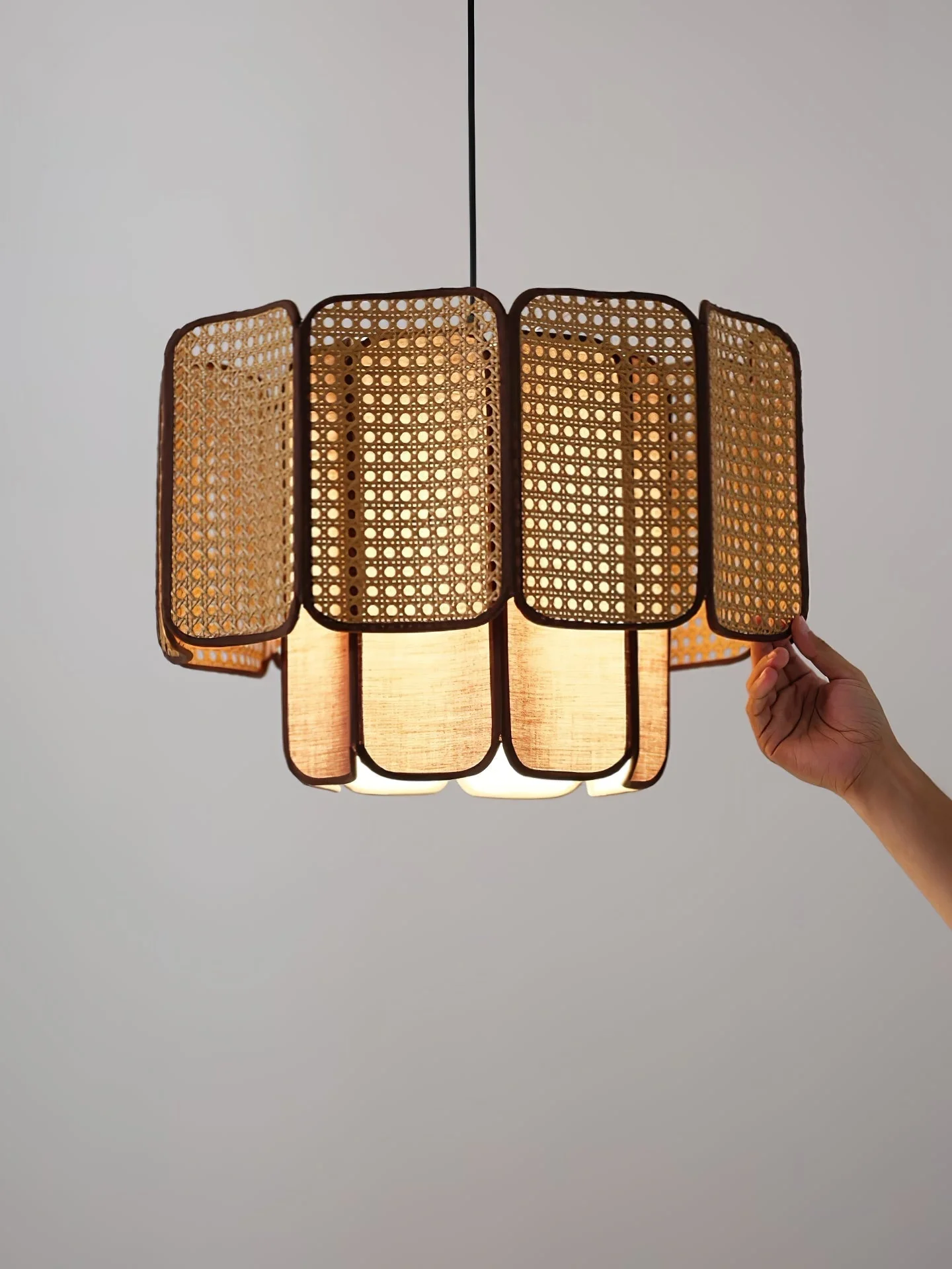 Cane Vintage Fabric Pendant Lamp - Image 11