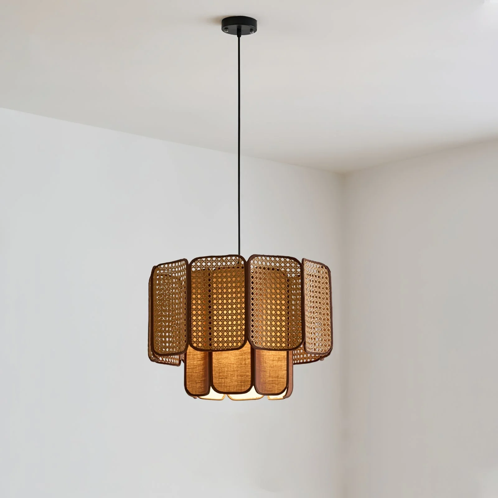 Cane Vintage Fabric Pendant Lamp - Image 15