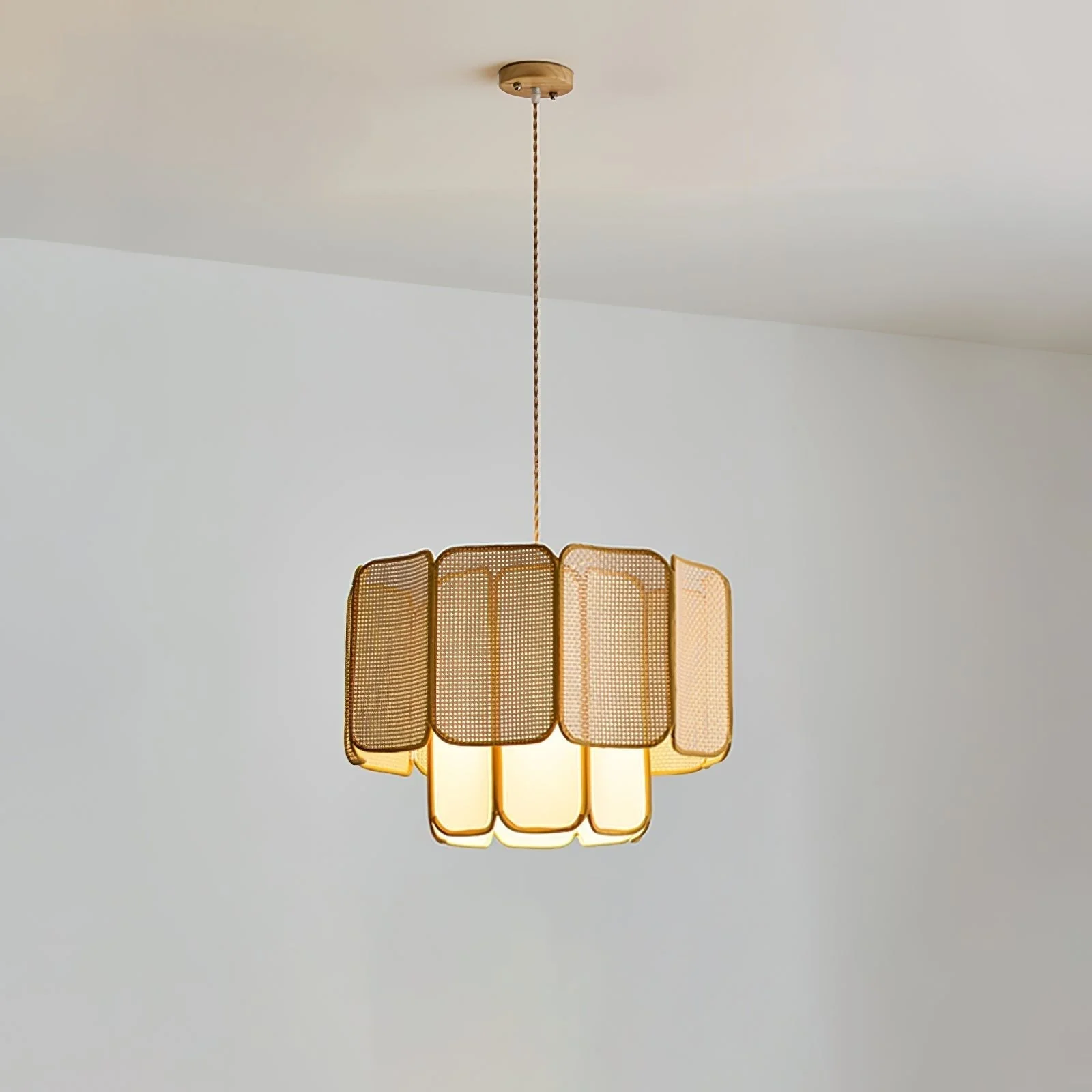 Cane Vintage Fabric Pendant Lamp - Image 16