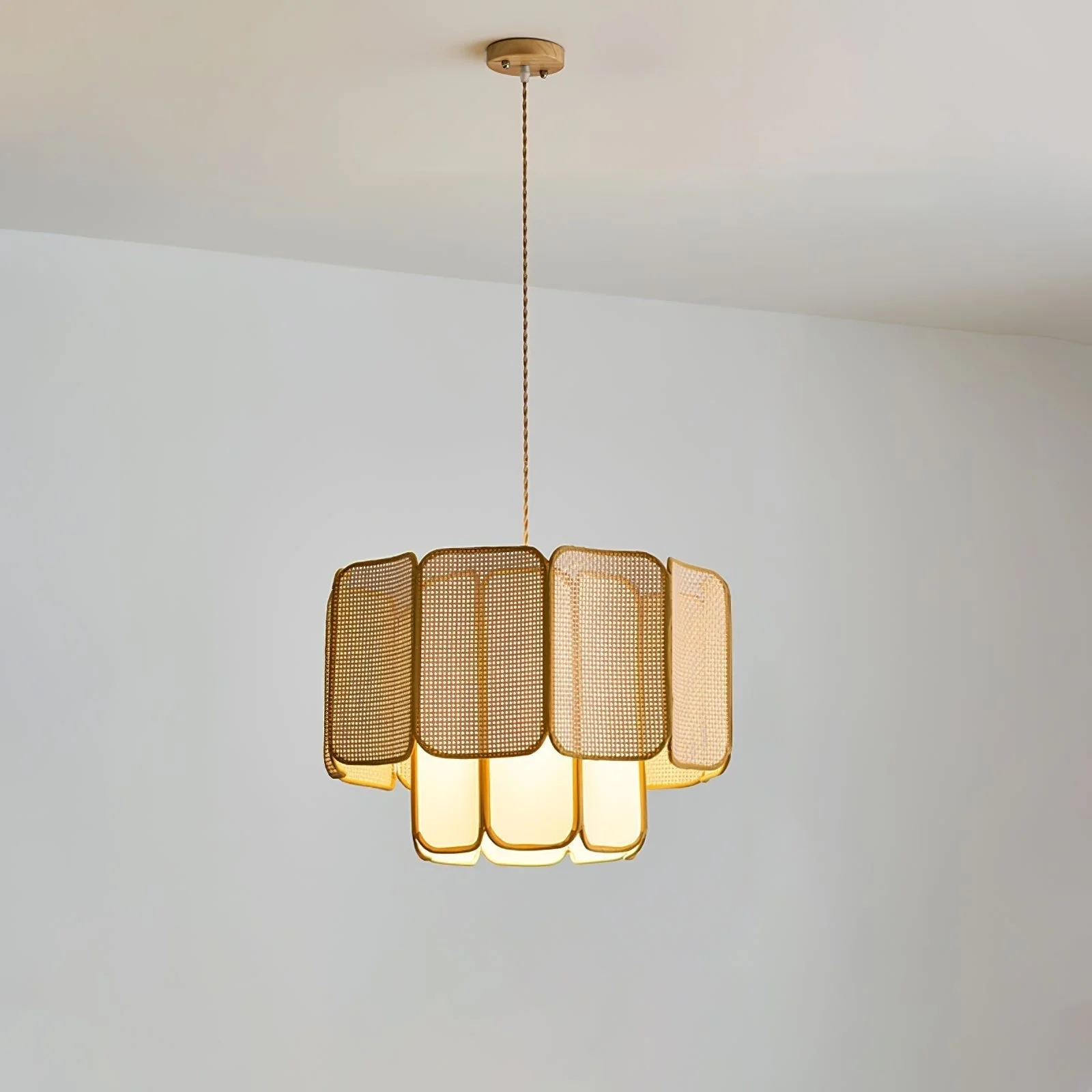 Cane Vintage Fabric Pendant Lamp - Image 17