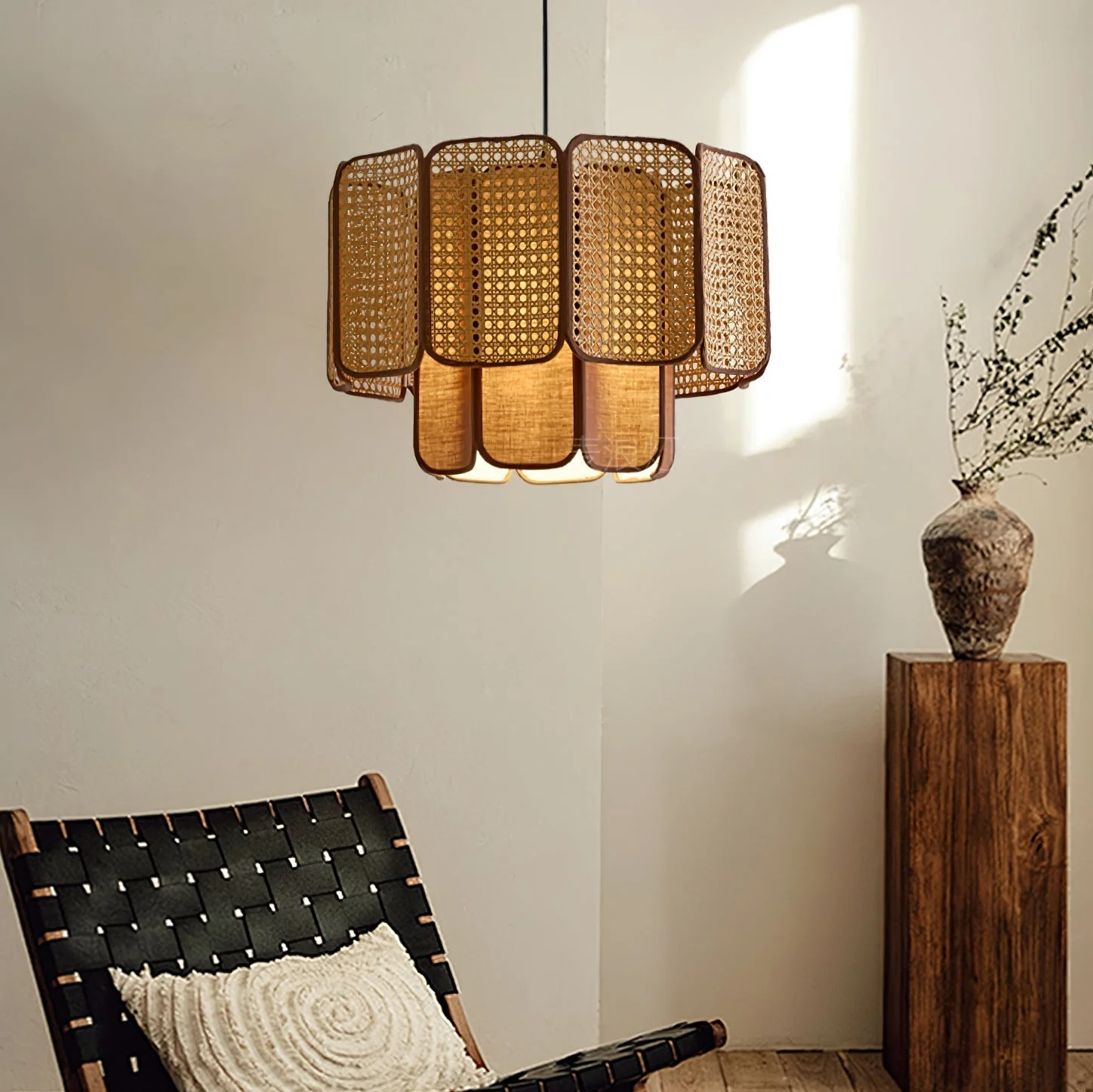 Cane Vintage Fabric Pendant Lamp - Image 4