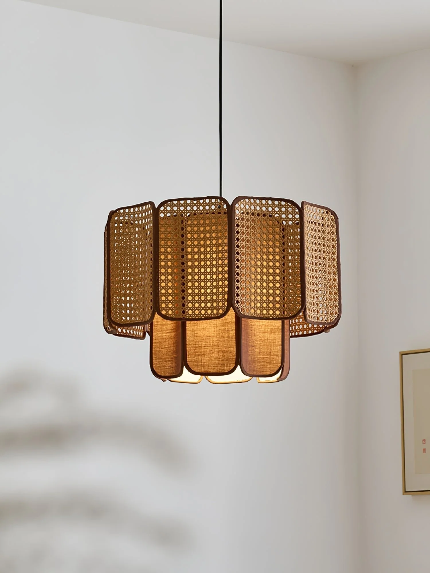 Cane Vintage Fabric Pendant Lamp - Image 9